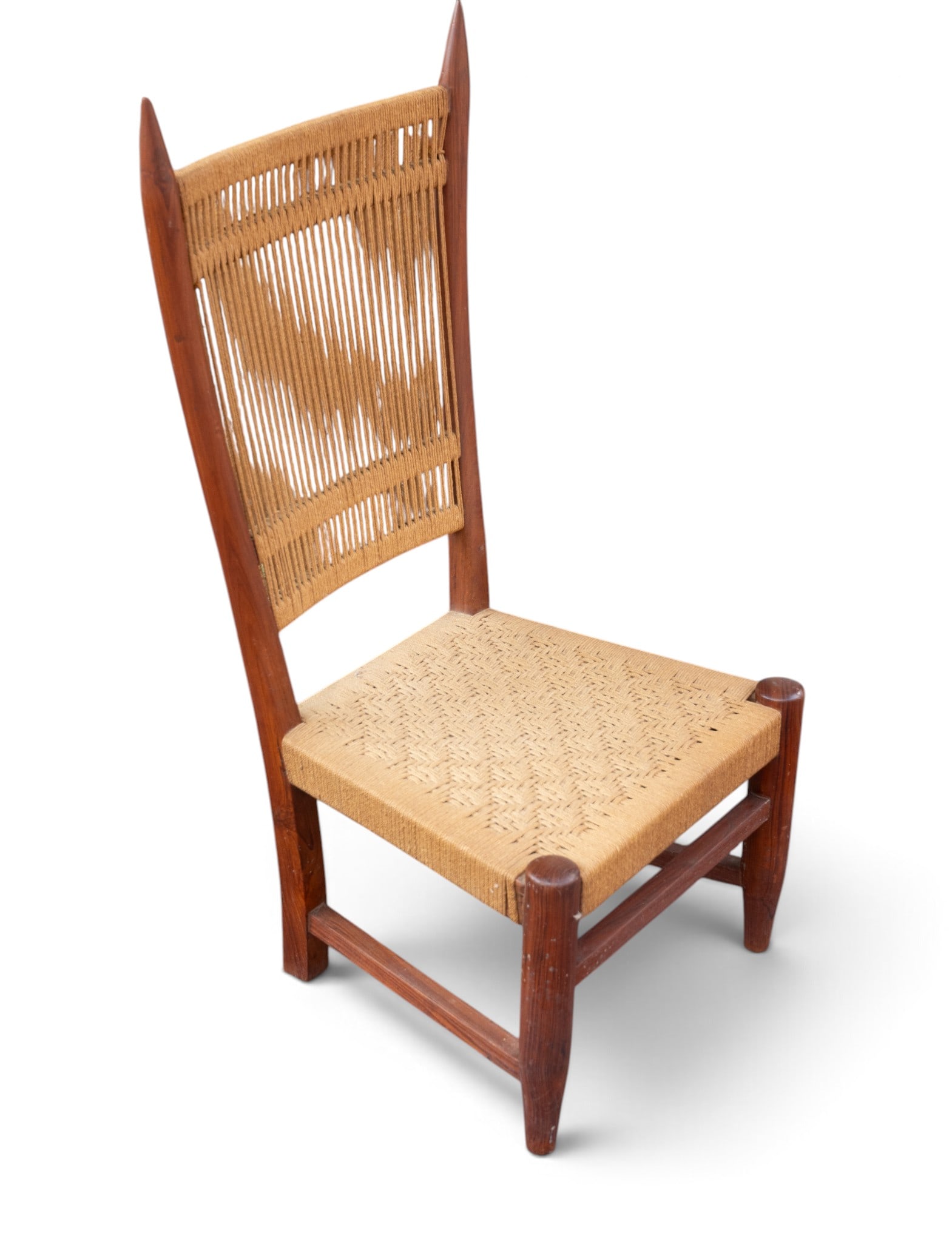 Danish MC Sidechair/Slipper Chair: Danish mid-century side chair/slipper chair with woven back and seat. Measures approx. 35" H x 12" SH x 17" W x 17" D.