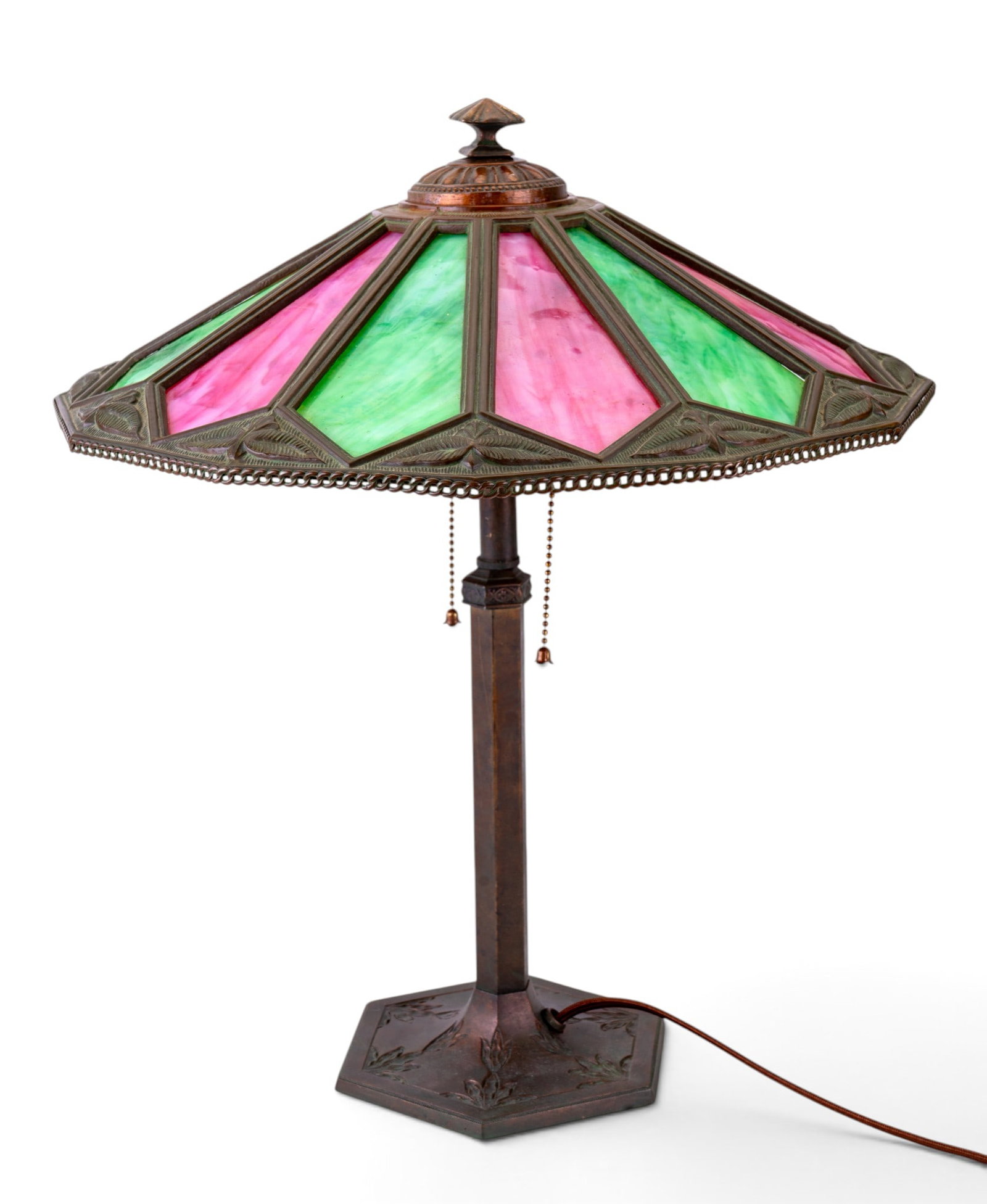 EM & CO Bronze Lamp w/ Slag Glass Shade (1 of 13)