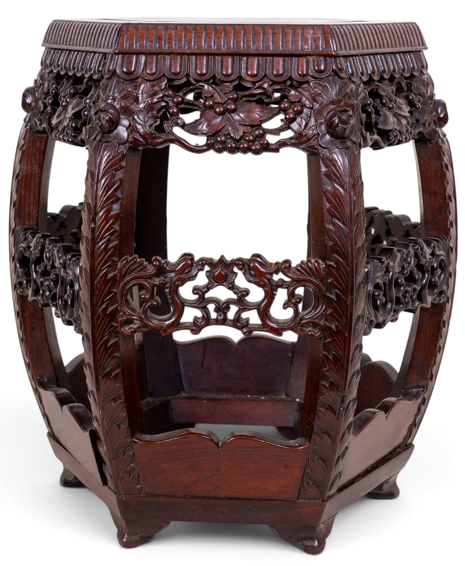Chinese Carved Rosewood Hexagonal Stool (1 of 8)