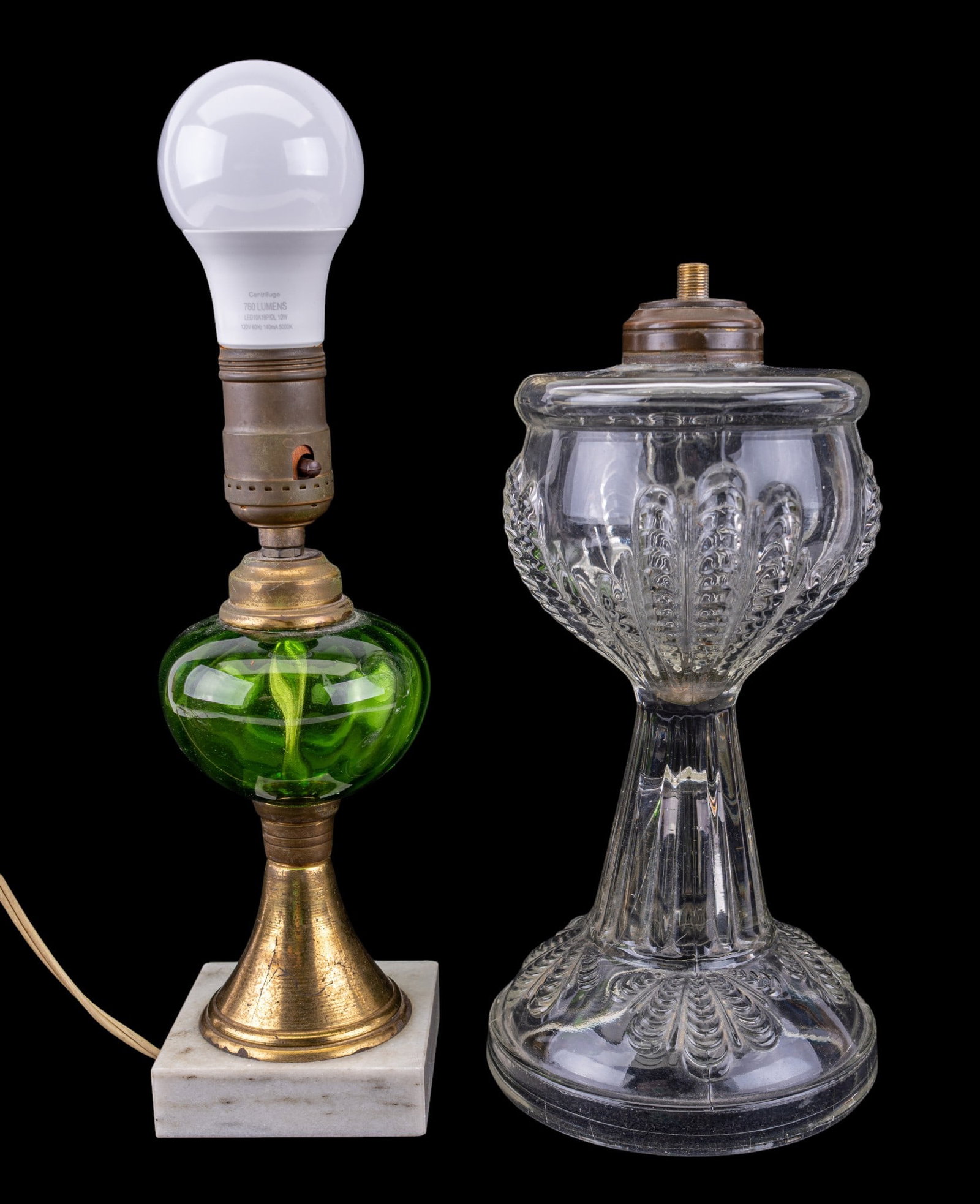 MCM Converted Green & Pressed Glass Accent Lamps (1 of 10)