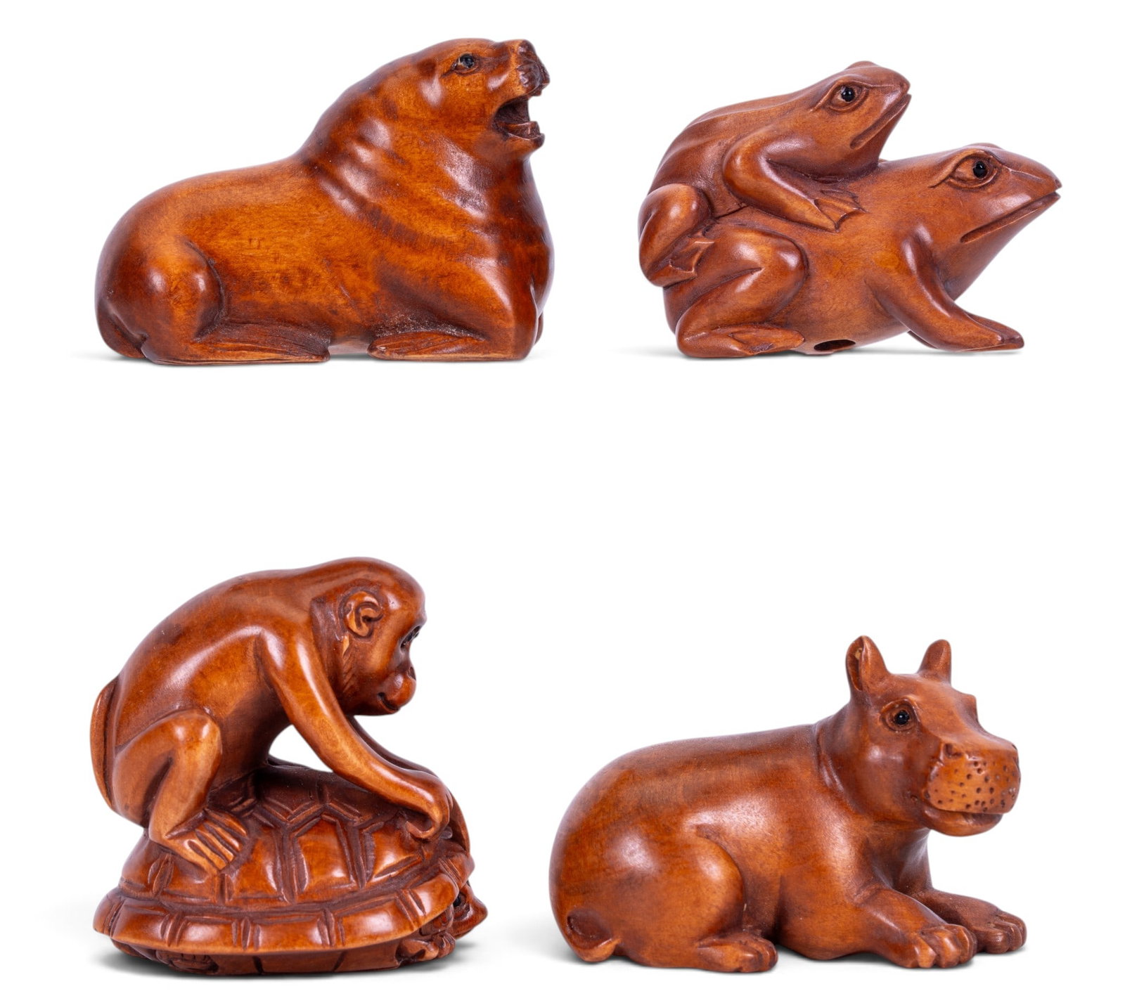 Four Carved Wooden Animal Netsuke (1 of 6)