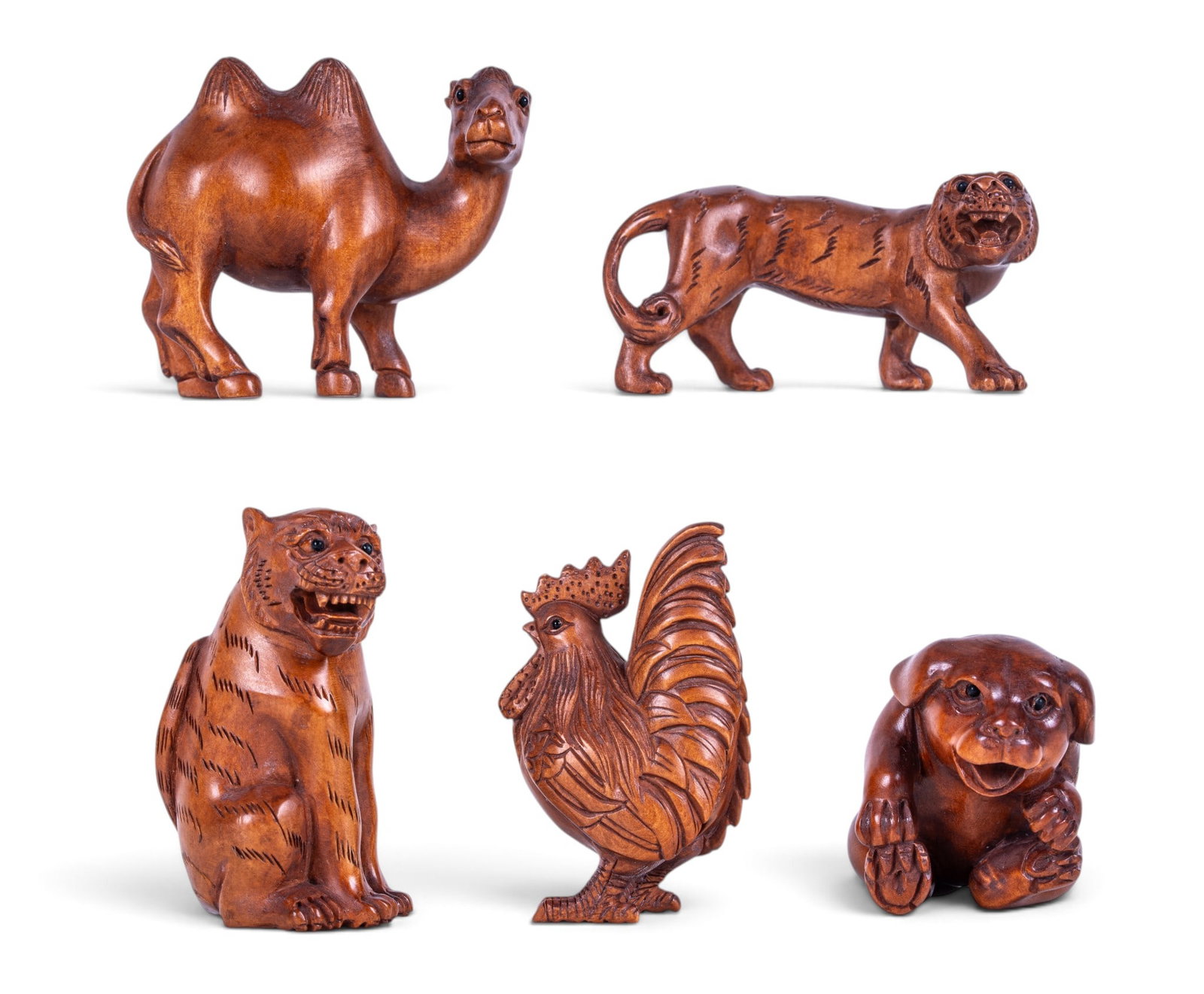 Five Carved Wooden Animal Netsuke (1 of 4)