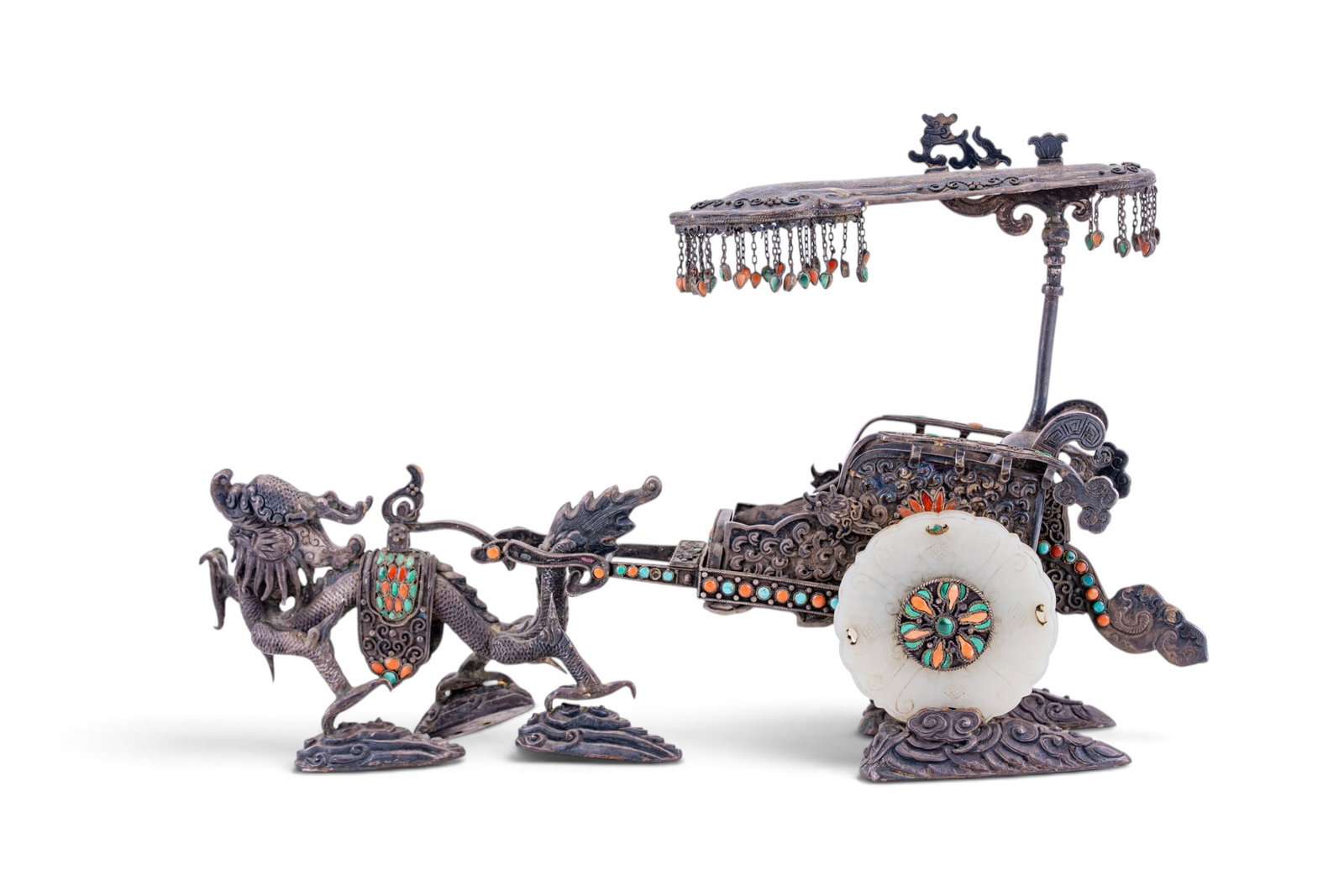 Chinese Silver + White Jade Dragon Chariot (1 of 15)