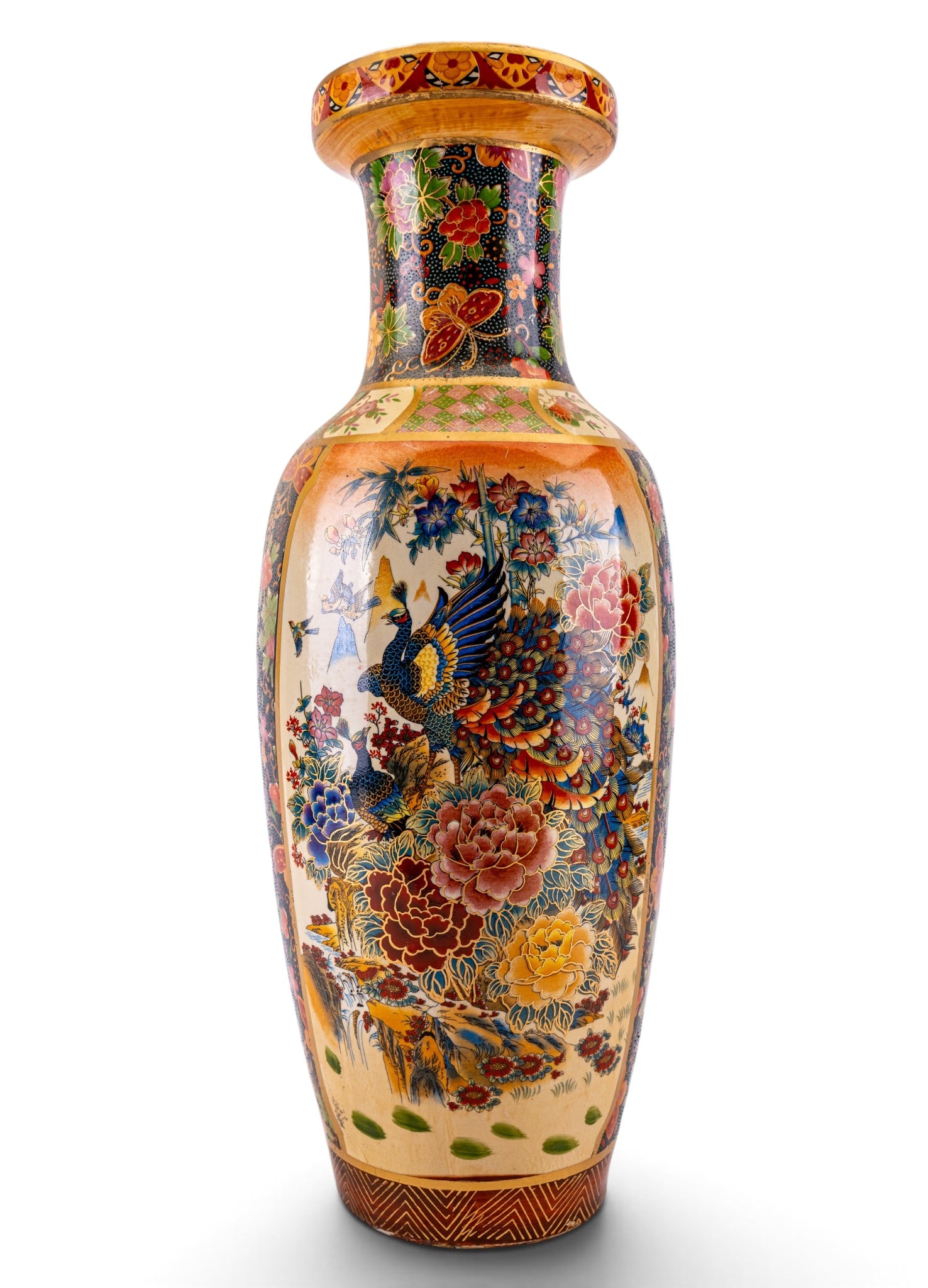 Contemporary Japanese Satsuma Vase: A contemporary transfer painted and hand embellished Japanese porcelain Satsuma vase, measures approx. 23" H.