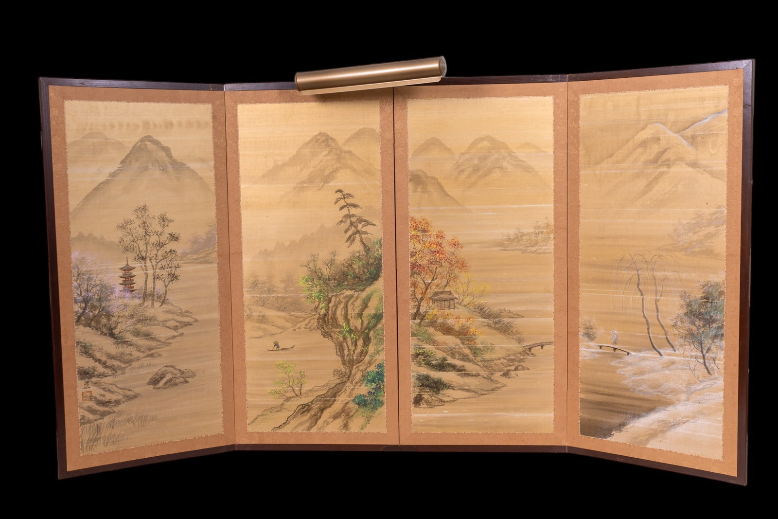 Watercolor on Silk Four-Panel Screen by Fugi-Torii (1 of 12)