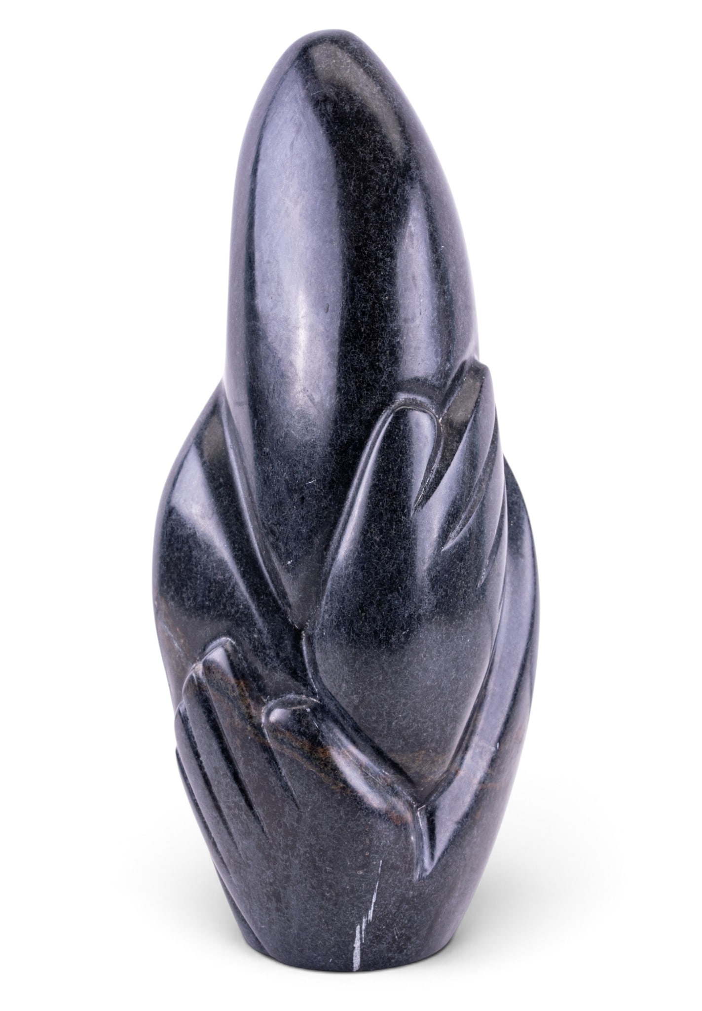 Signed P. Fredy Carved Springstone Shona Sculpture: Authentic, hand-carved springstone sculpture by highly regarded contemporary Shona artist Patrick Fredy (b. 1960). "P. Fredy" etched by hand along bottom edge of rear. Born in Mozambique, Fredy moved 