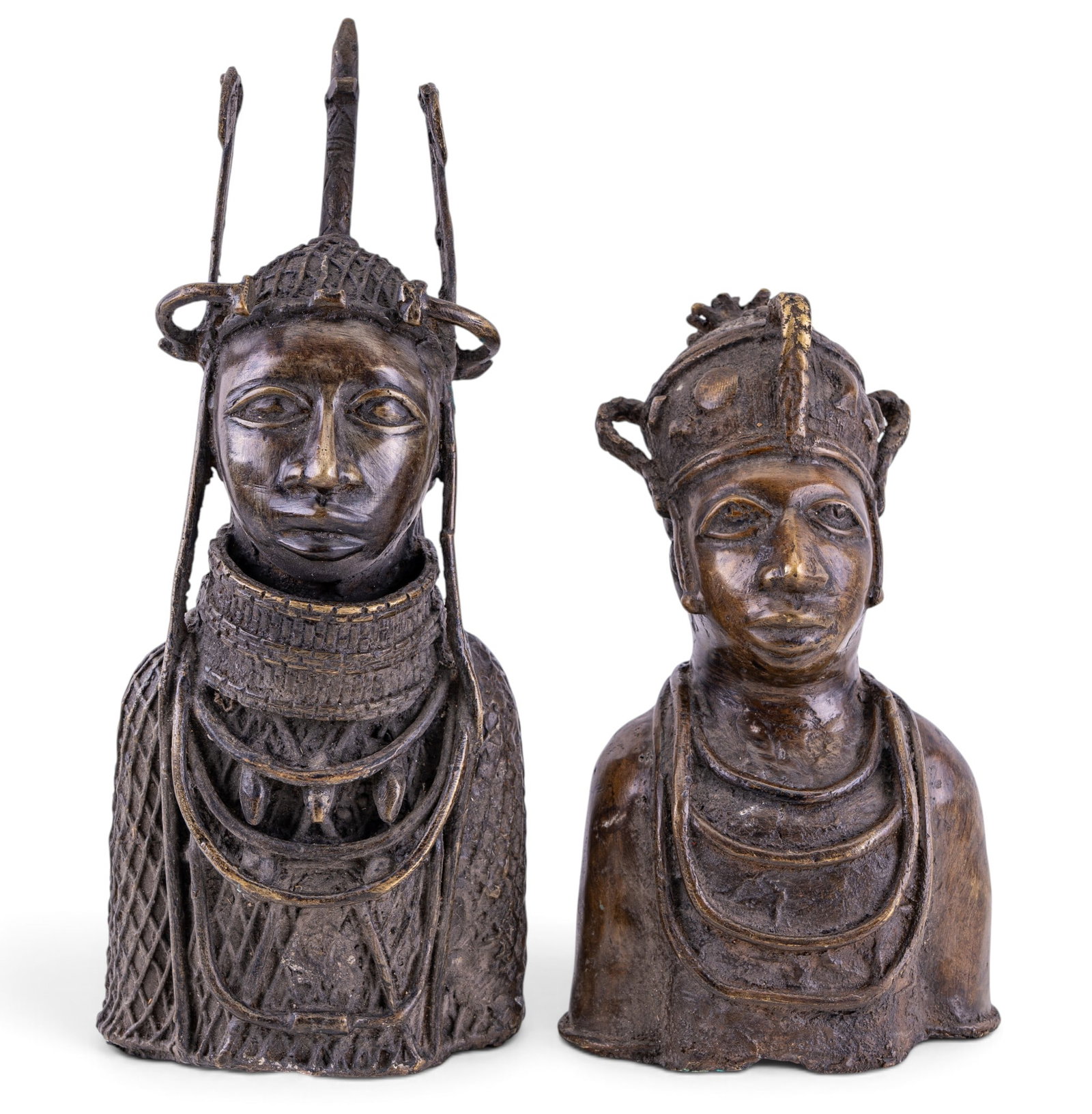African Benin Cast Bronze Royal Busts, Oba & Queen (1 of 7)
