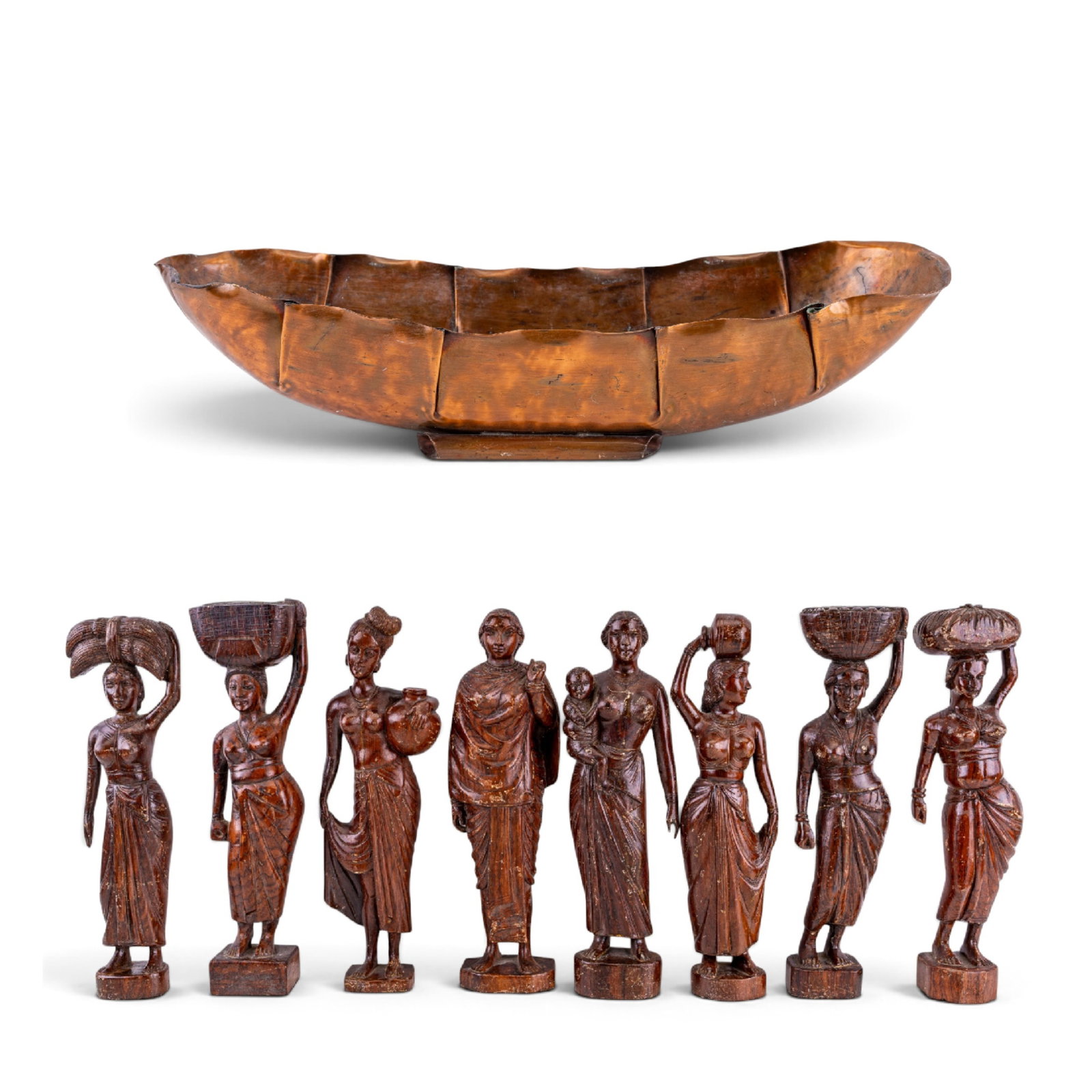 SE Asian Figural Wood Carvings (8pcs), Copper Bowl (1 of 16)