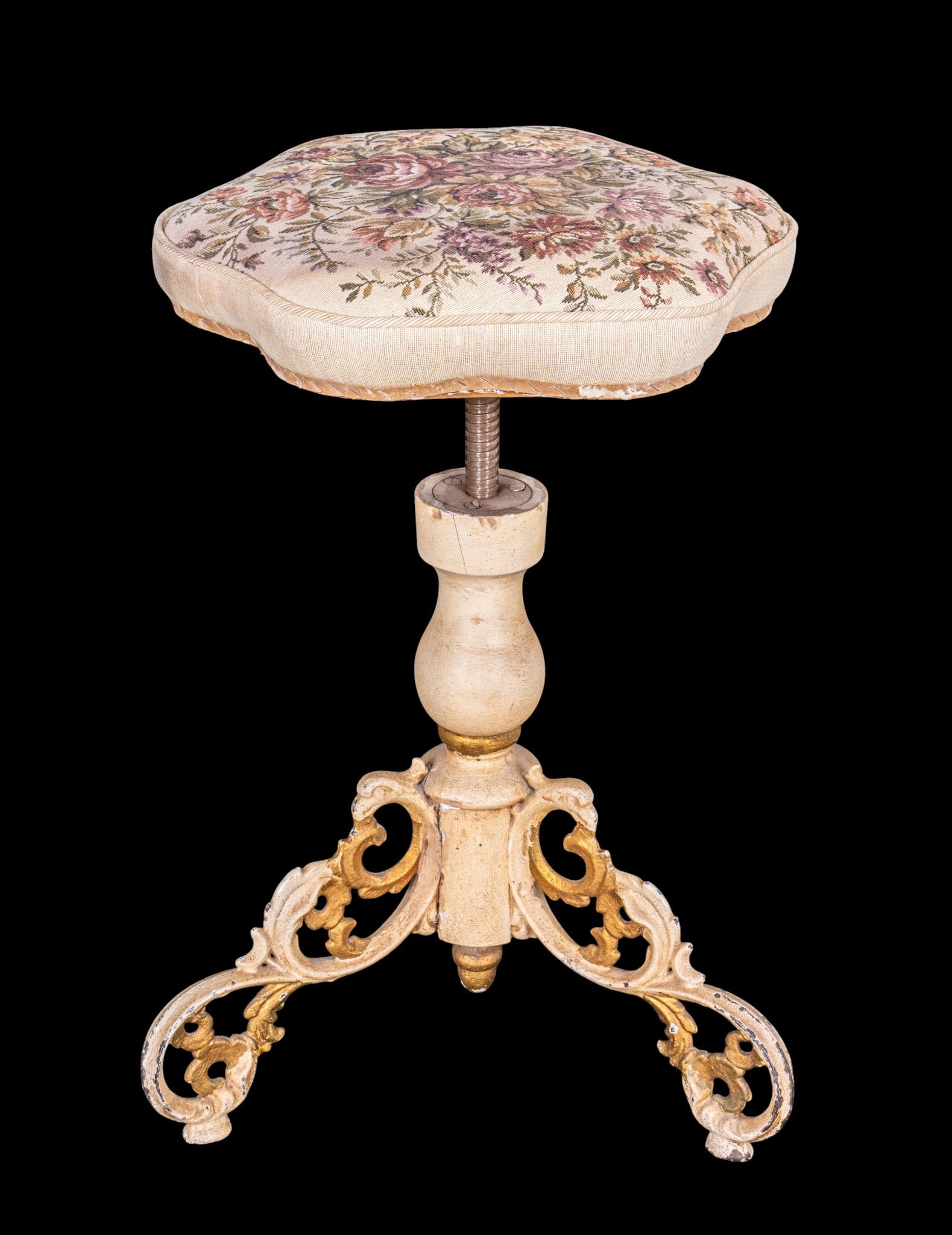 Wooden & Cast Iron Upholstered Piano Seat (1 of 11)
