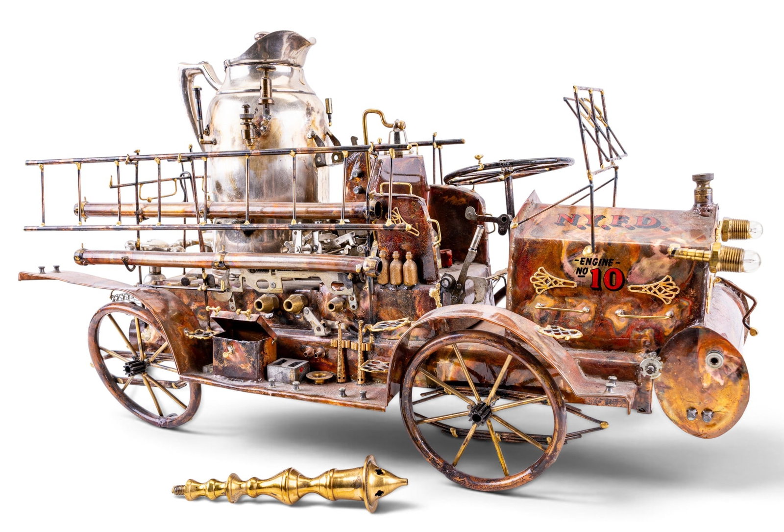 Handcrafted Copper & Brass Firetruck Sculpture (1 of 15)