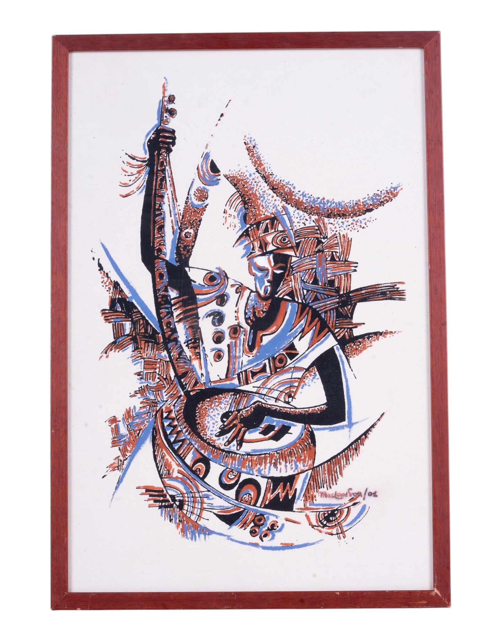Abstract Expressionist African Woodcut on Linen (1 of 5)