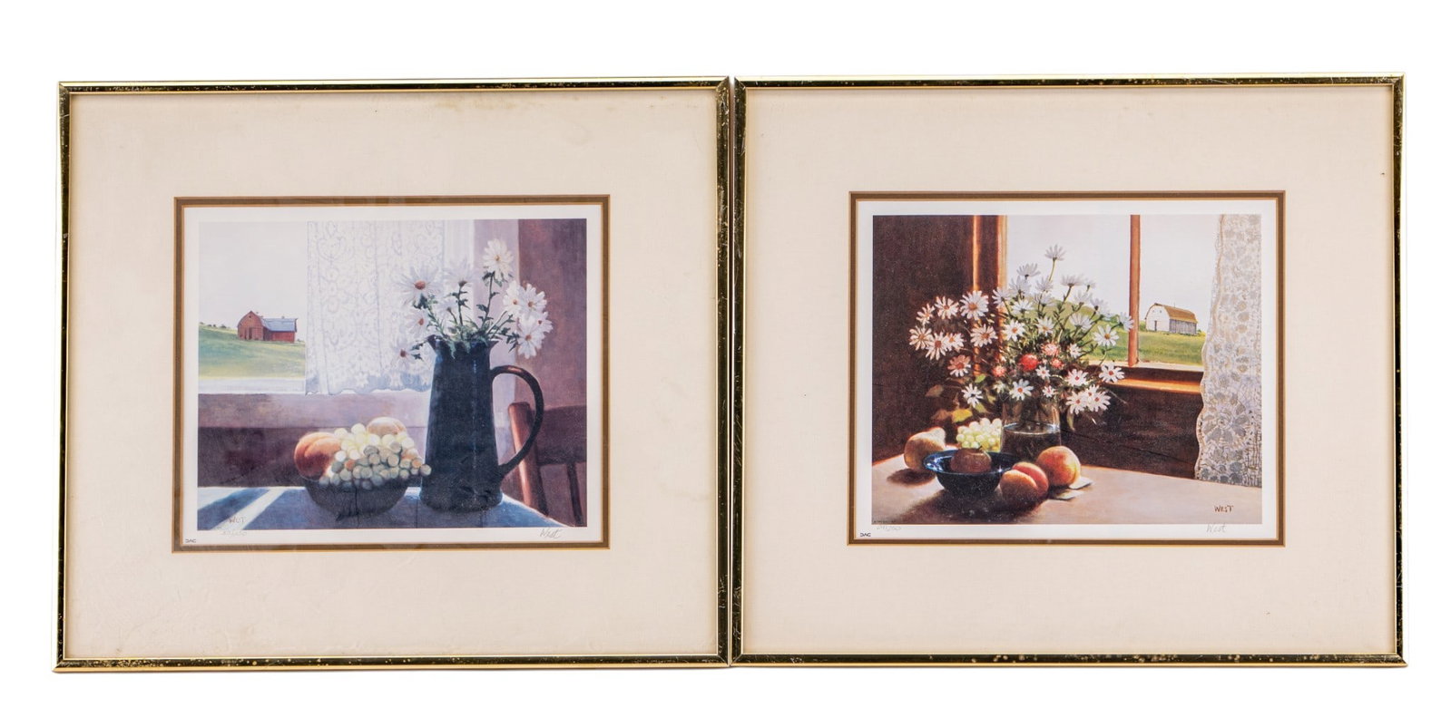 DAC Prints Signed 'West': A pair of Donald Art Company framed prints pencil editioned and signed 'West'. Both frames measure approx. 17.25" W x 15.25" H.