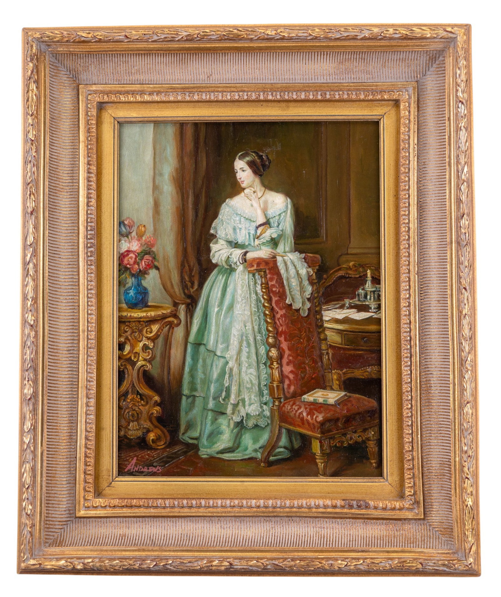 Oil on Canvas Reproduction - Sir William C. Ross: A contemporary reproduction oil on canvas painting depicting the portrait of Angela Burdett-Coutts after Sir William Charles Ross (United Kingdom 1794-1860), signed in the lower left corner 'Andrew'. 