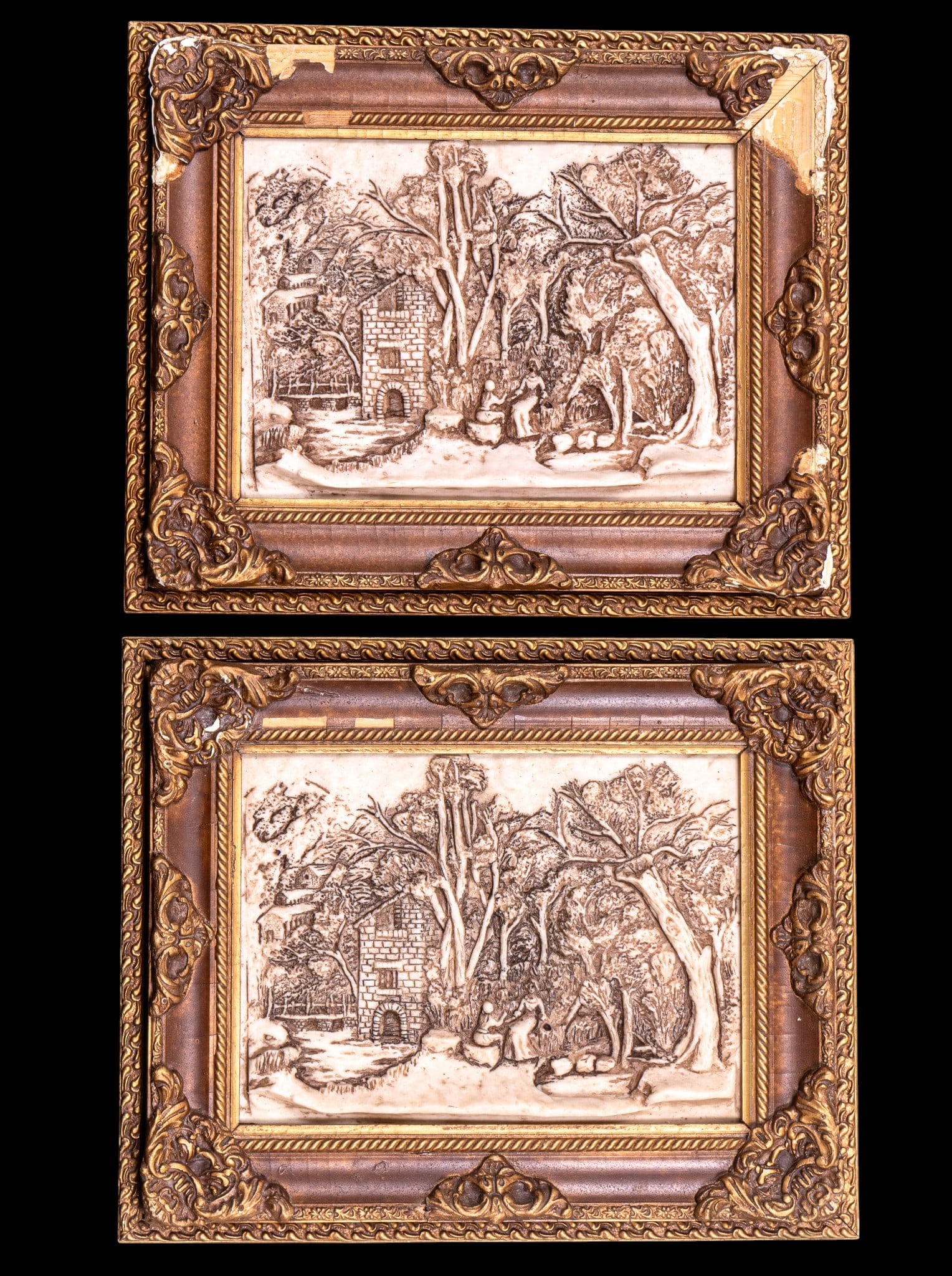 Pair 3D Bas-Relief Pictorial Art, Elaborate Frames (1 of 11)