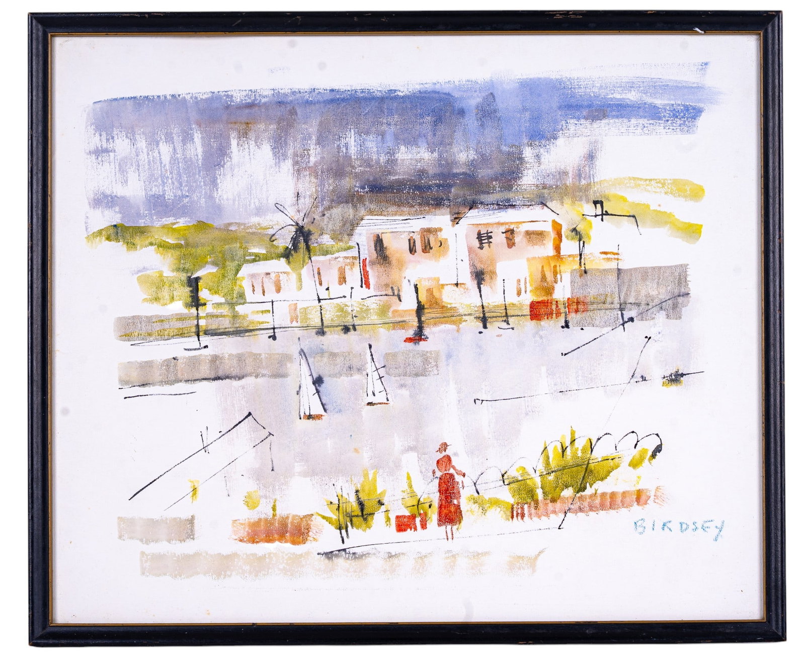 Bermuda Seascape Original 20thC Watercolor Birdsey: This painting is an original watercolor of a Bermuda seascape with sailboats by artist Alfred Birdsey (1912-1996). Features his signature line and wash treatment. Signed "Birdsey" by artist in lower r