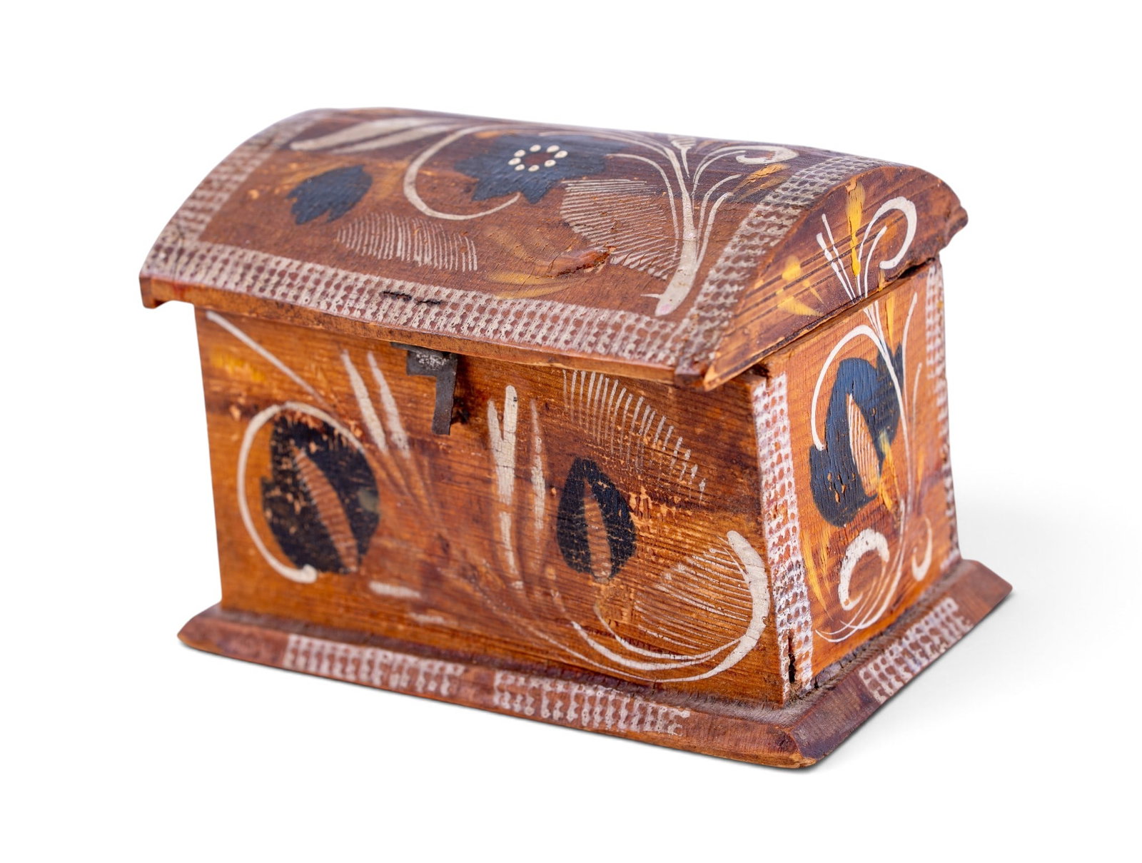 Vintage Folk Art Wooden Domed Top Mini Trinket Box (1 of 9)