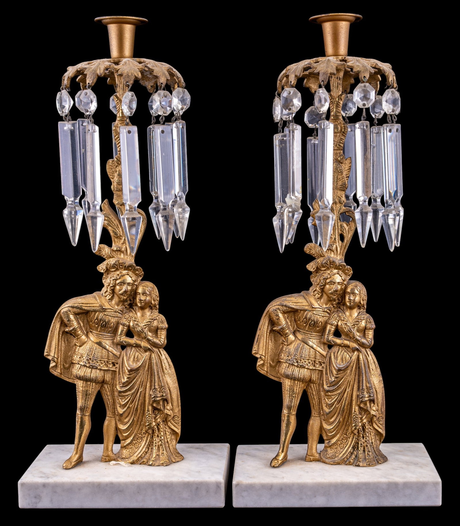Pair of Figural Brass & Crystal Candlesticks (1 of 9)