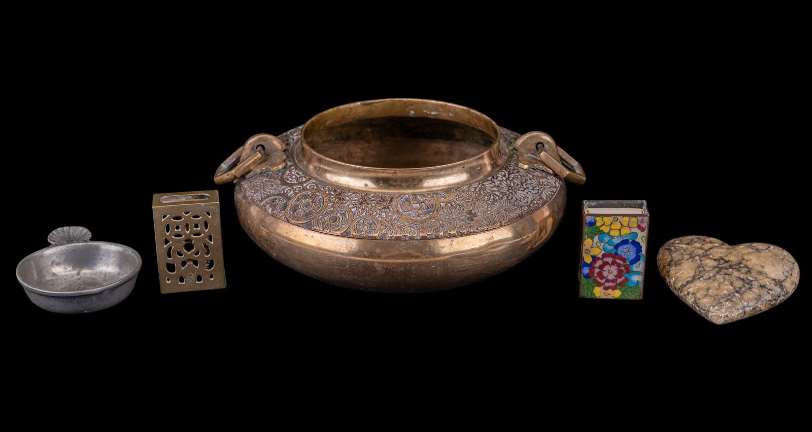 British Pewter Tastevin, Match Safes, Asian Vessel (1 of 13)