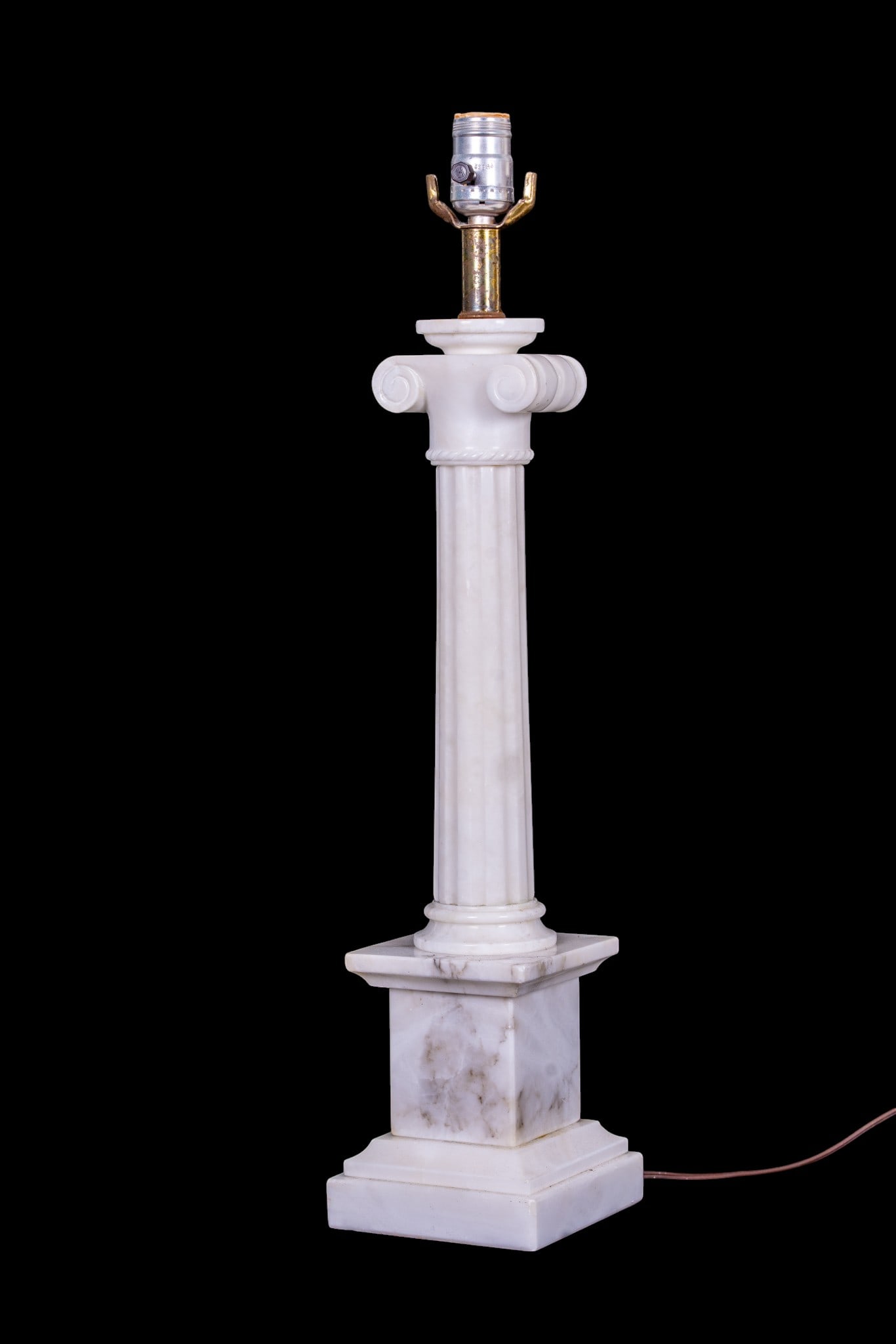 Wihte Marble Ionic Column Table Lamp: A vintage marble column table lamp featuring an ionic top, measures approx. 24" H to the socket.