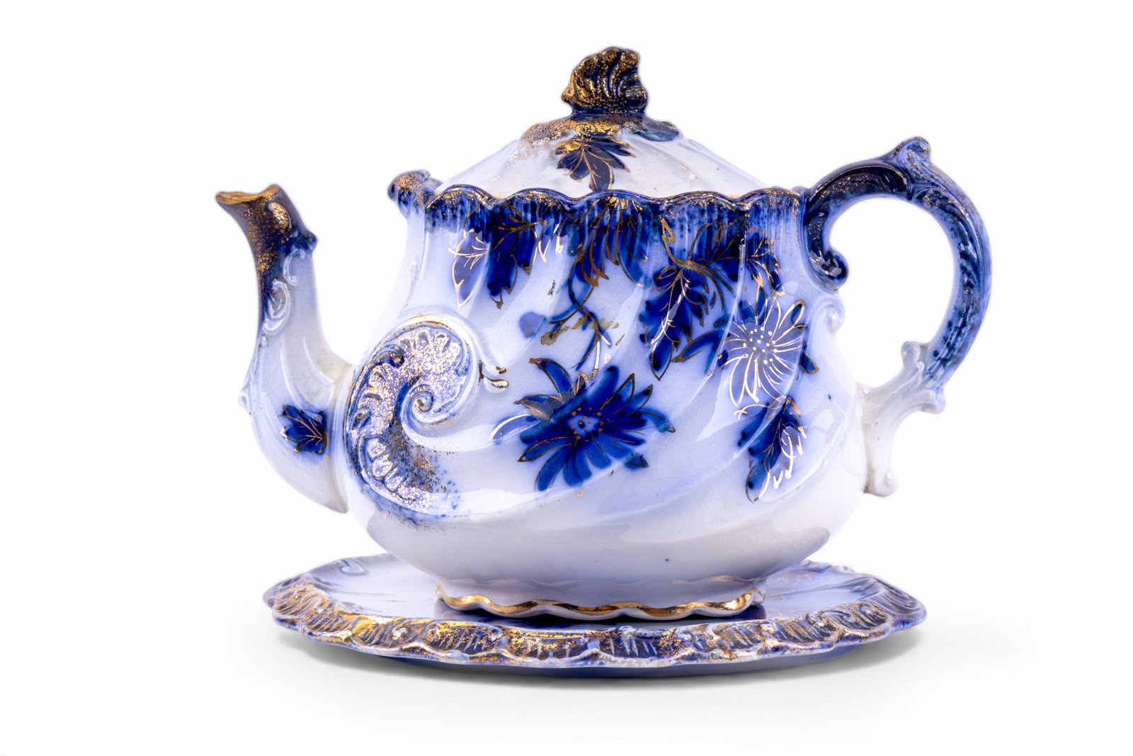 Antique Flow Blue Transferware Teapot (1 of 19)
