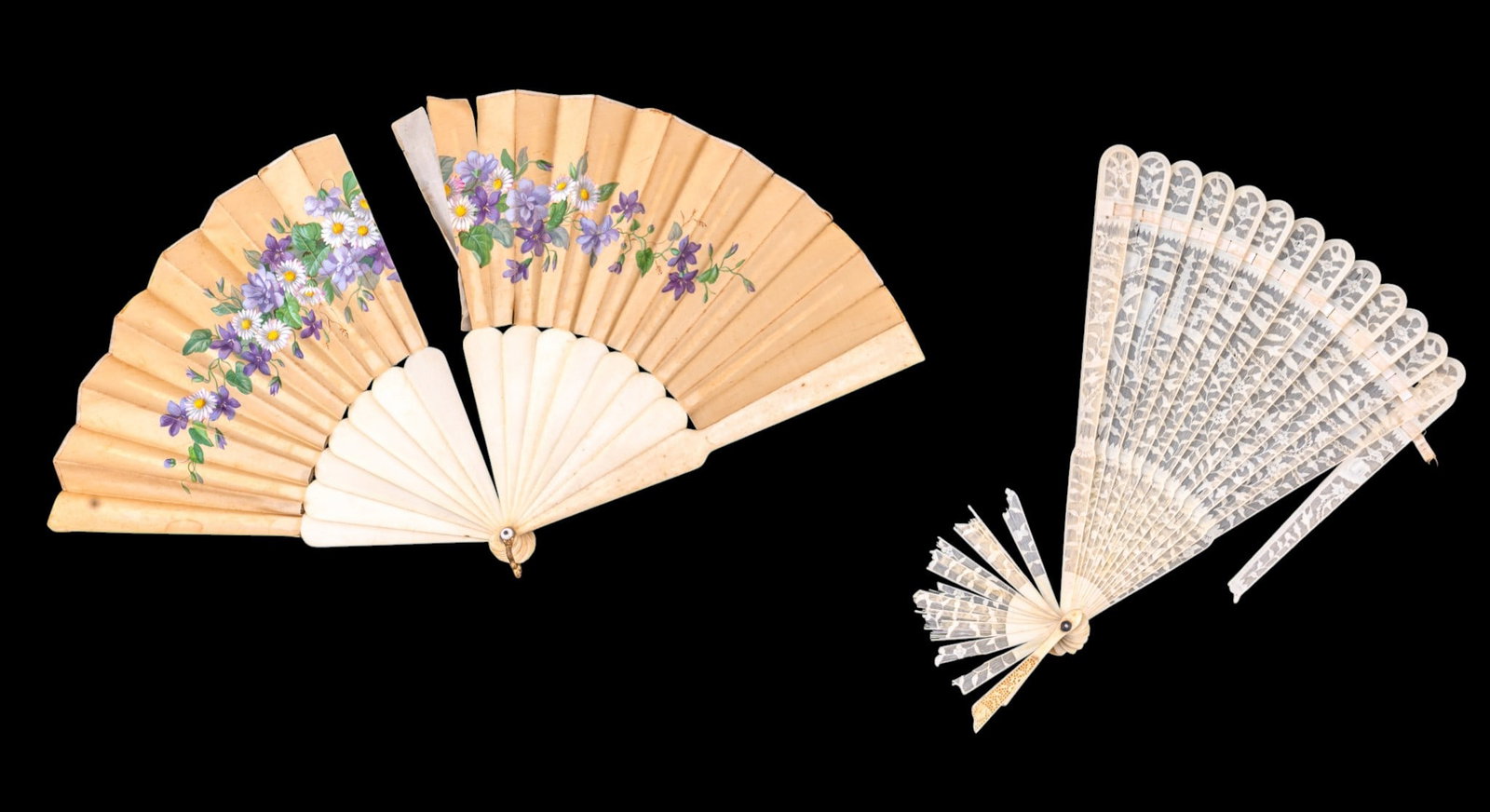 Antique Natural Material Lace / Painted Hand Fans (1 of 7)