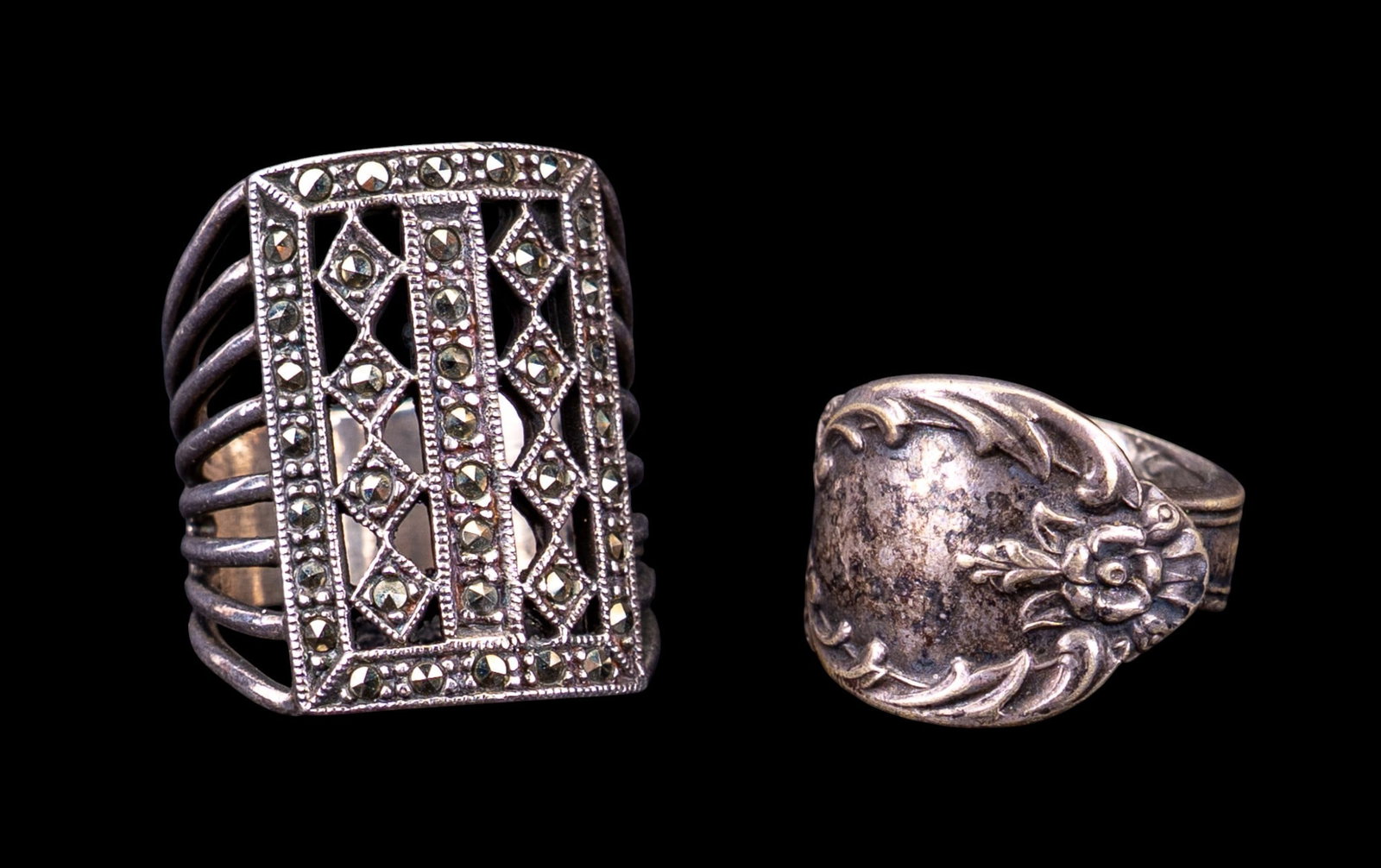Vintage Sterling Marcasite Ring Pair (1 of 13)