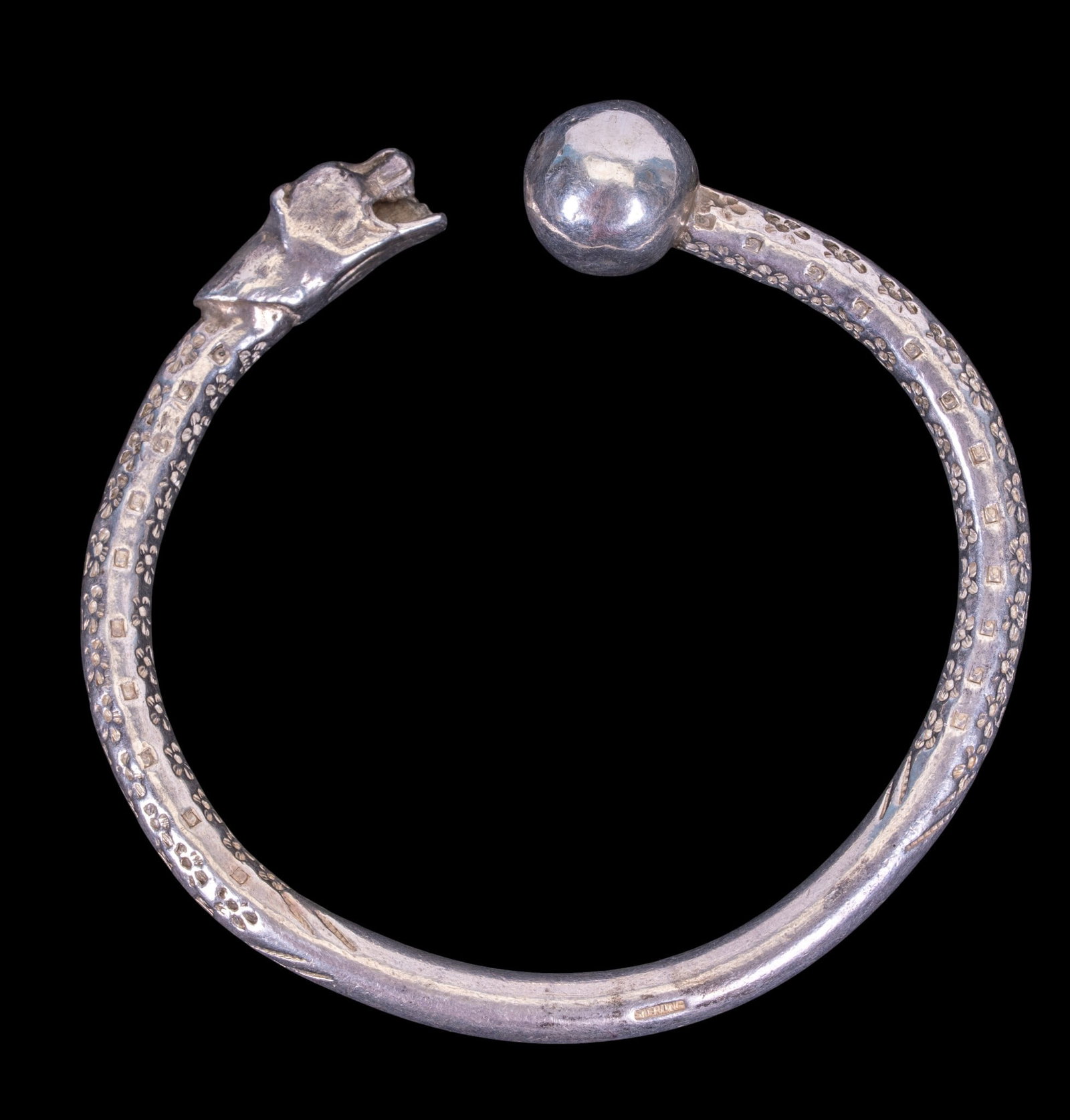 Sterling Silver Panther Head Bangle Bracelet (1 of 7)