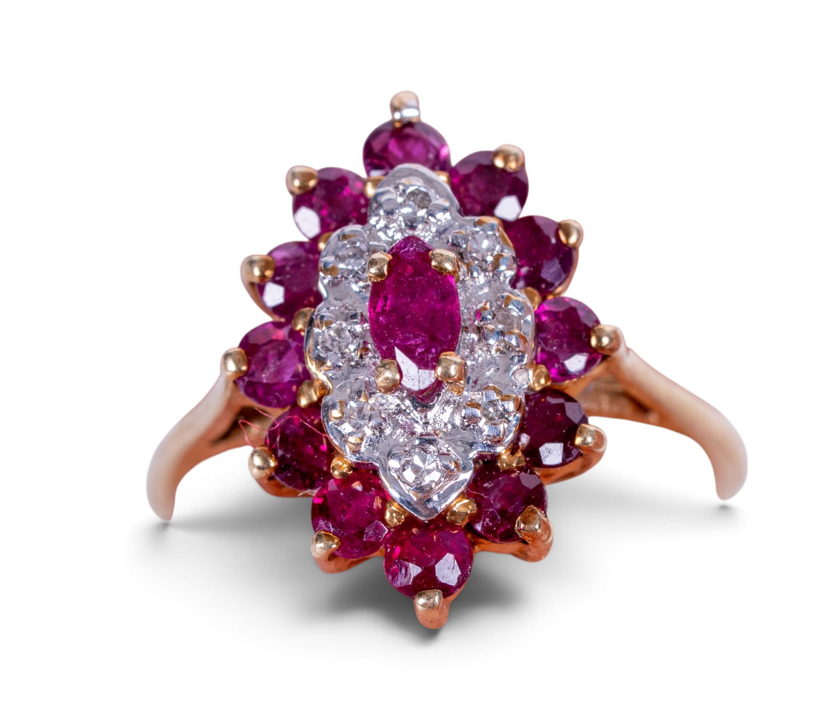 10K Gold Ruby & Diamond Cluster Ring - 2