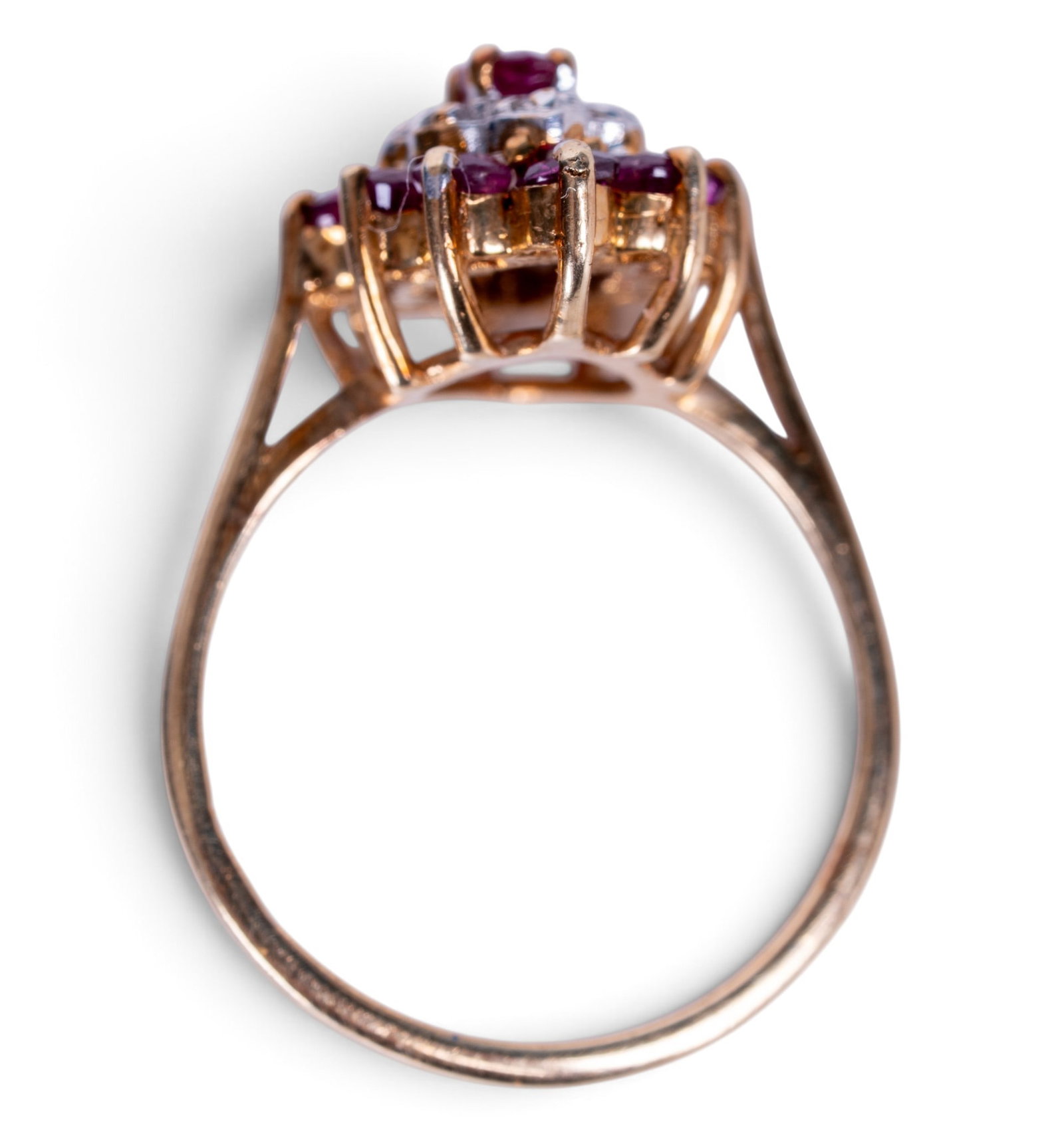 10K Gold Ruby & Diamond Cluster Ring - 6