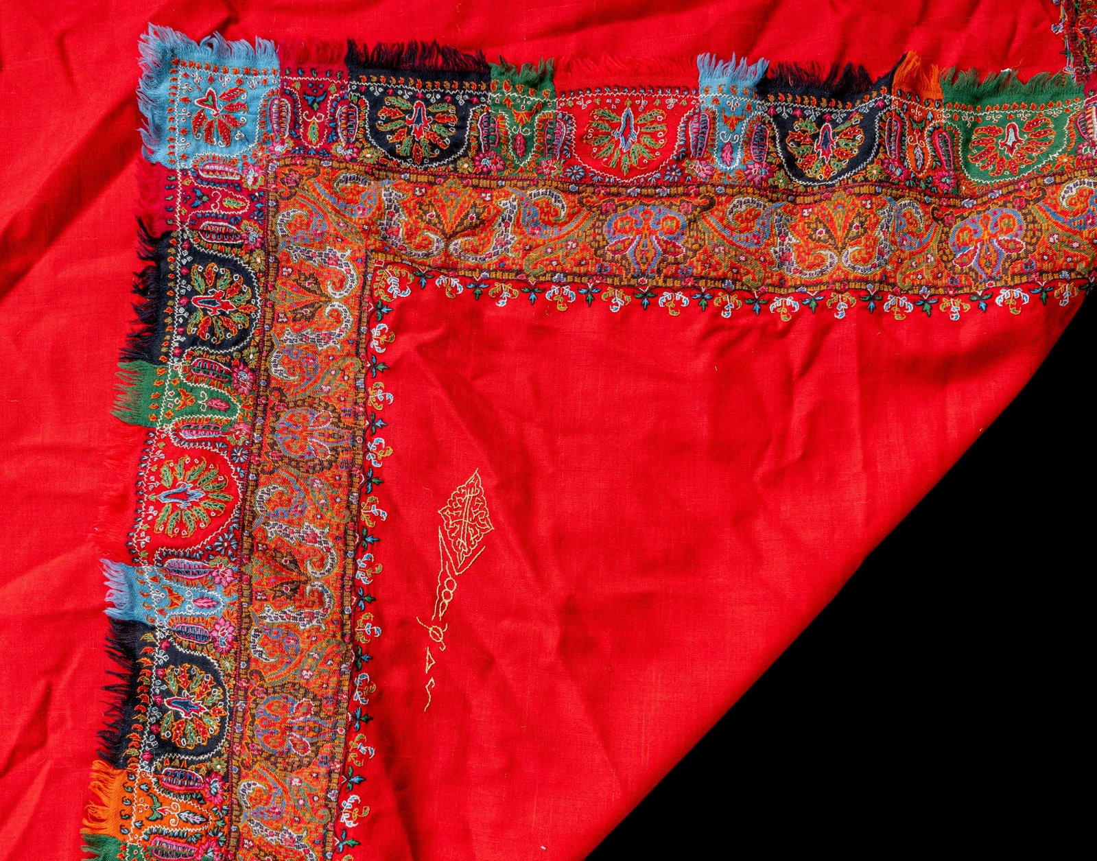 19thC Signed Kashmiri Red Patchwork Shawl/Jamawar - 4
