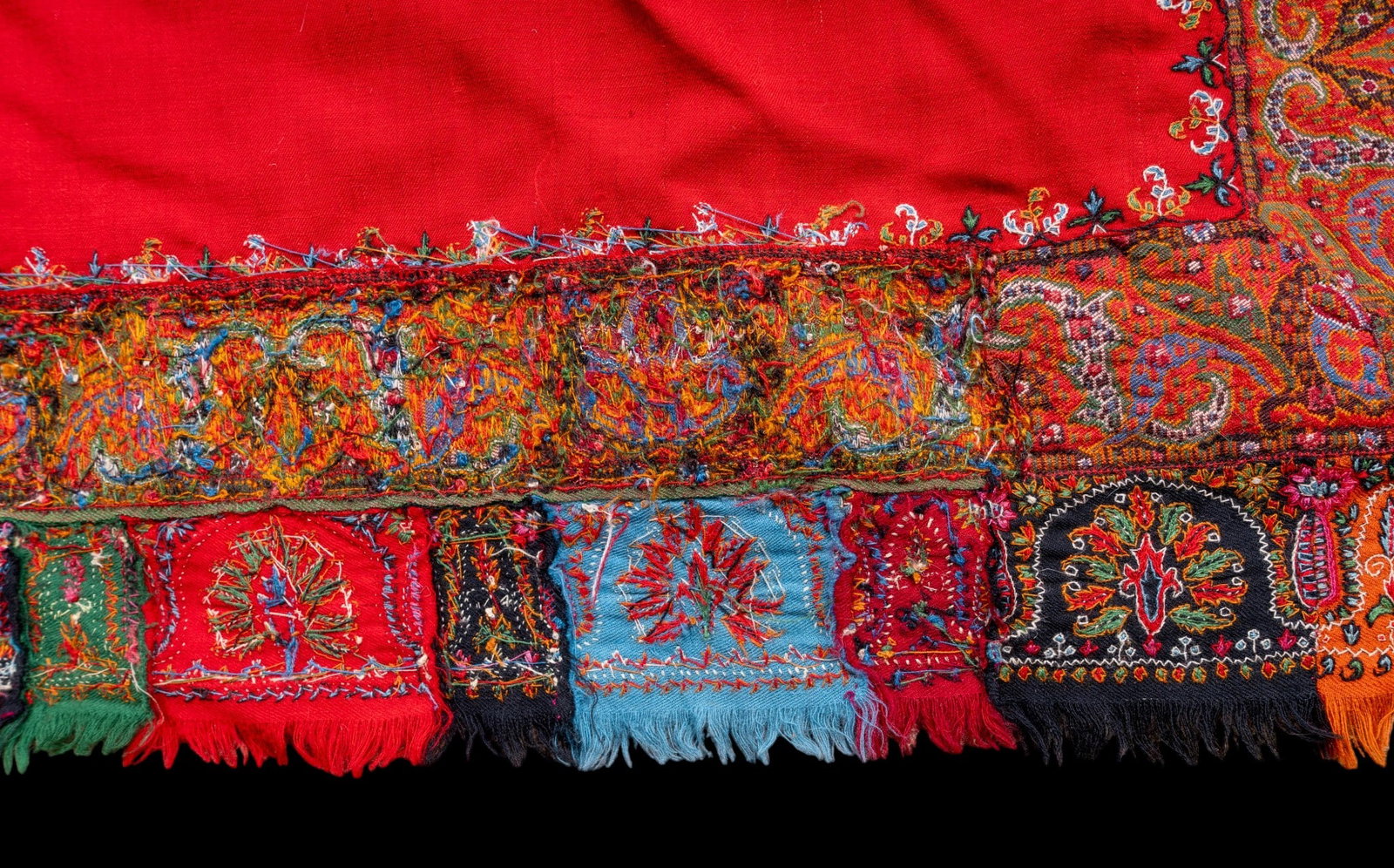 19thC Signed Kashmiri Red Patchwork Shawl/Jamawar - 5