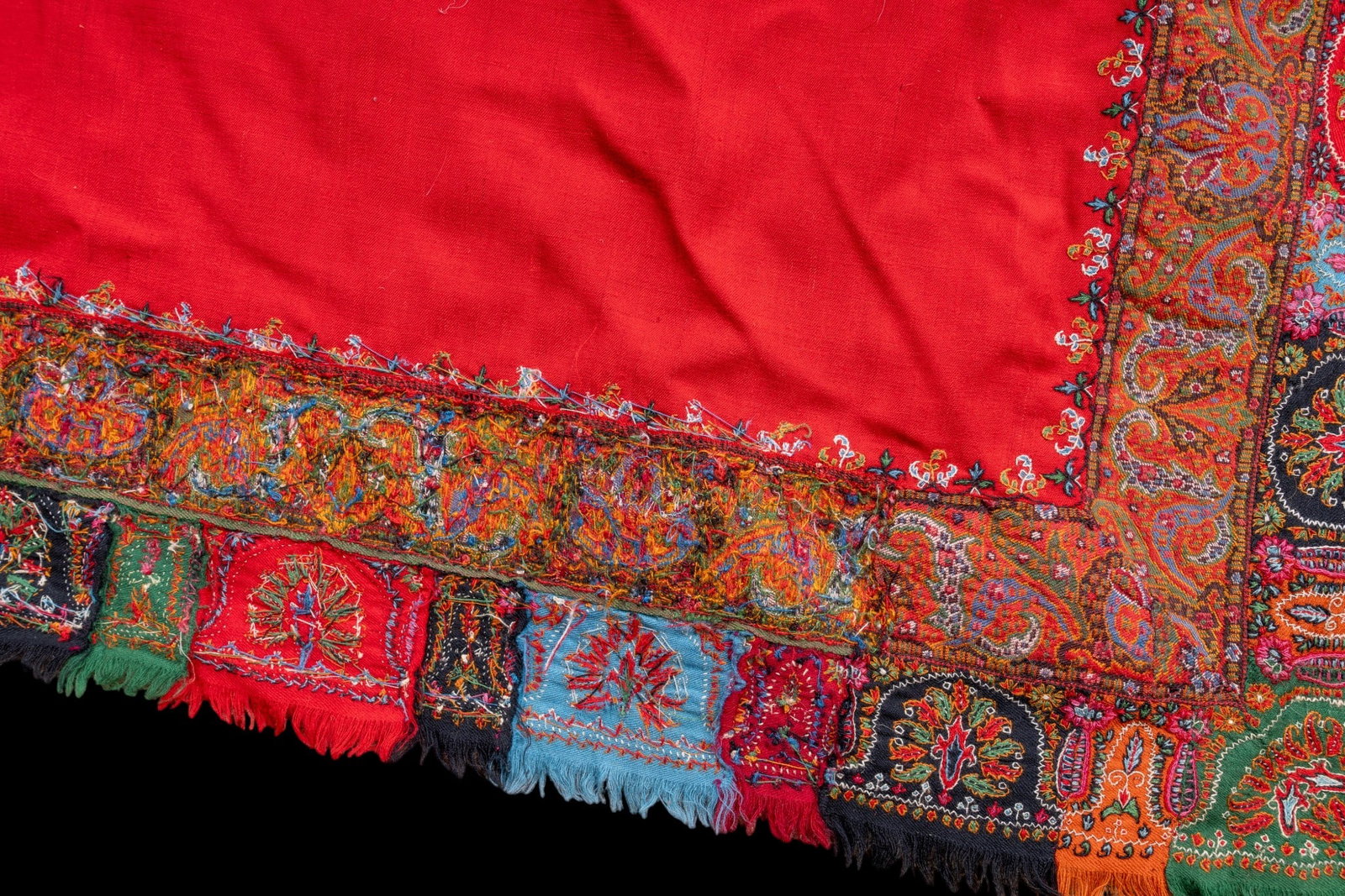 19thC Signed Kashmiri Red Patchwork Shawl/Jamawar - 6