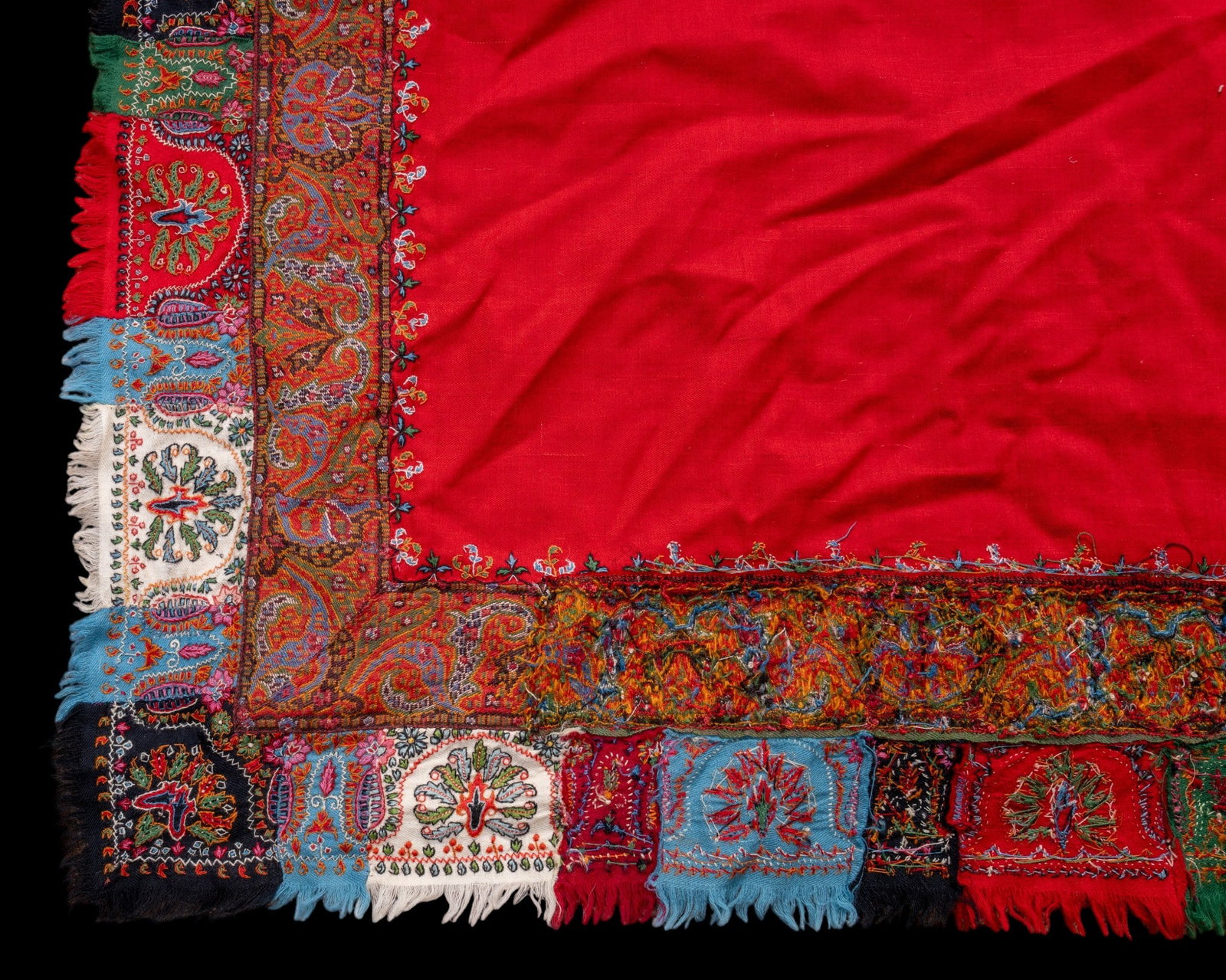 19thC Signed Kashmiri Red Patchwork Shawl/Jamawar - 7