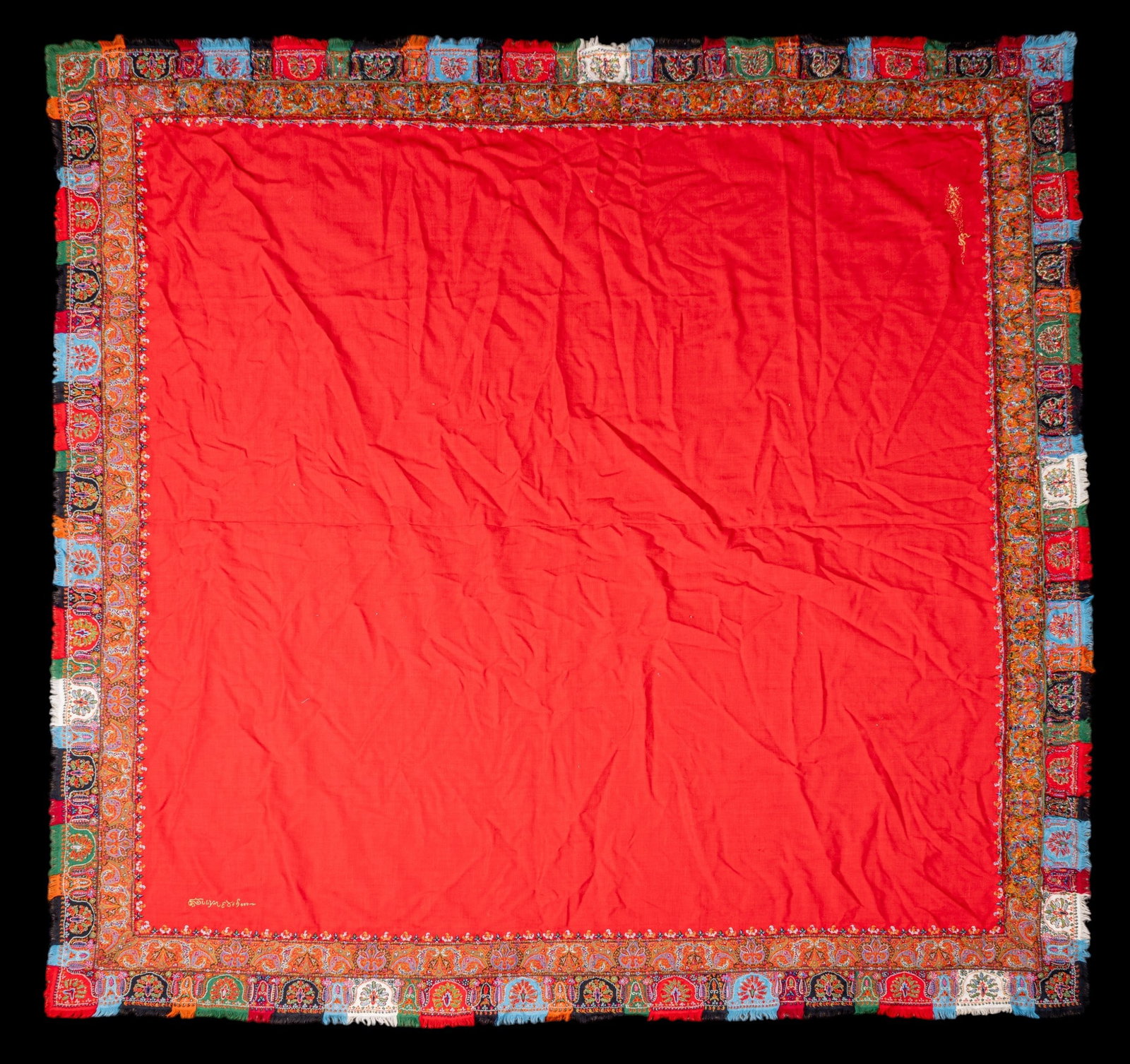 19thC Signed Kashmiri Red Patchwork Shawl/Jamawar - 8