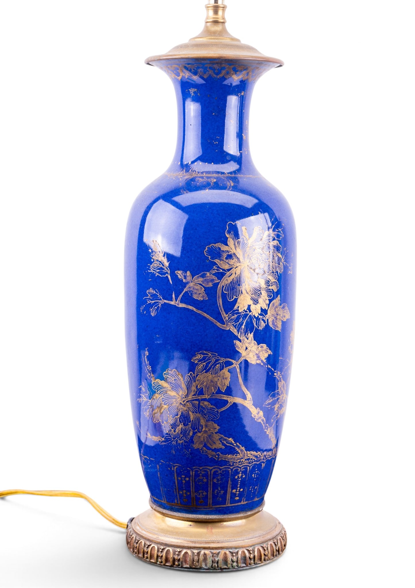 Chinese Cobalt Blue and Gilt Porcelain Vase Lamp (1 of 8)