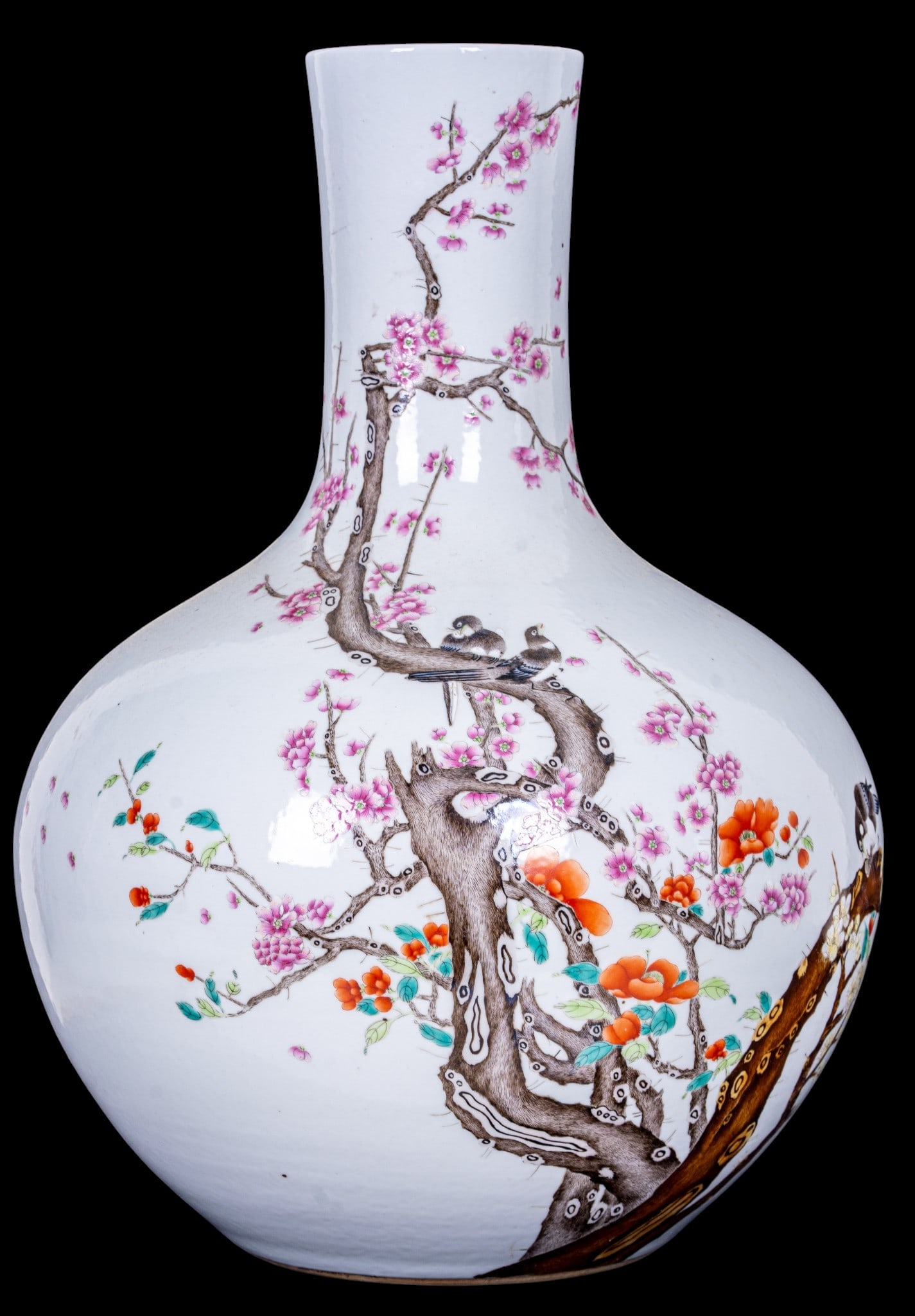 Large Chinese Famille Rose Porcelain Bottle Vase (1 of 8)