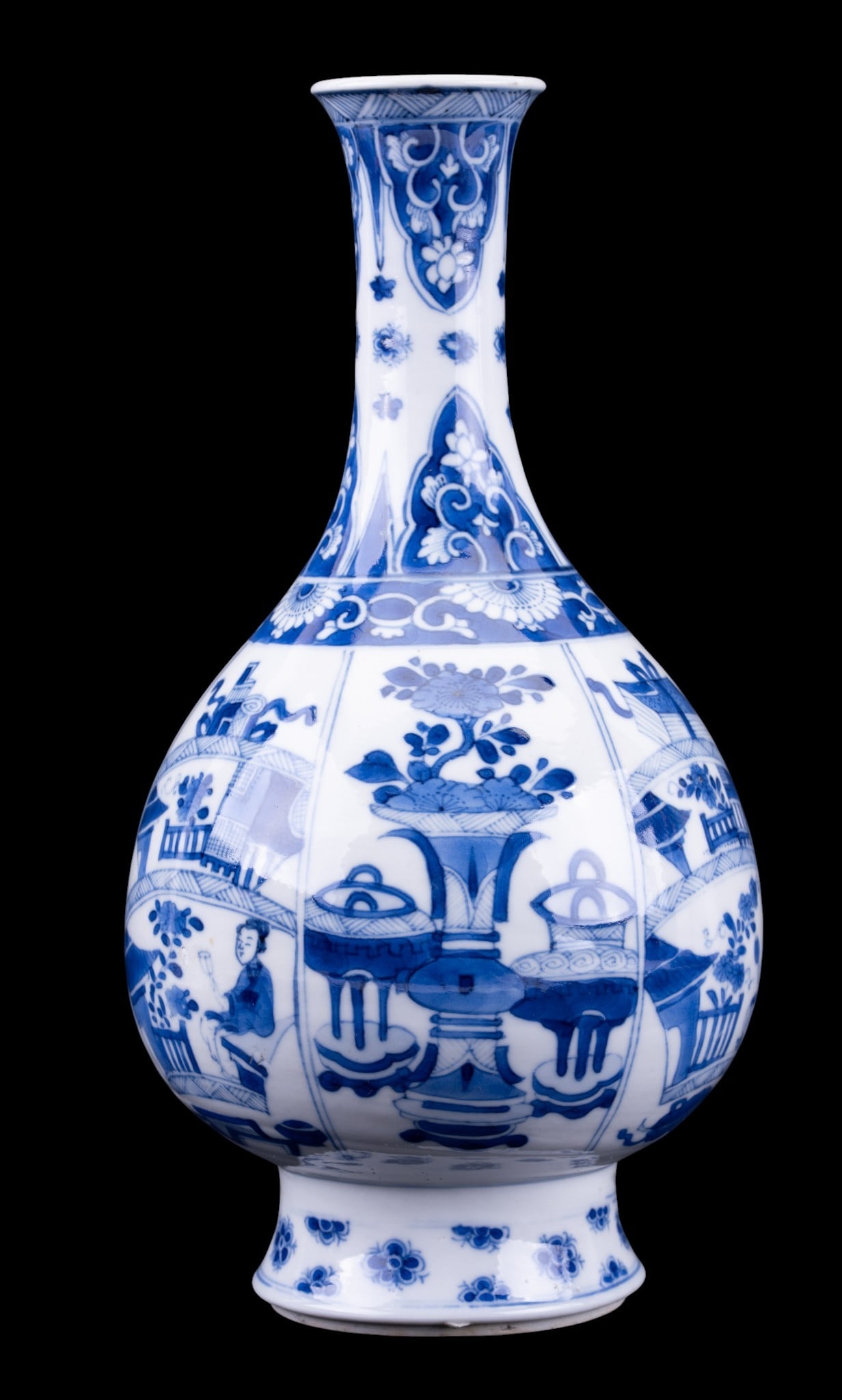 Chinese Blue & White Bottle Vase, Kangxi Period (1 of 10)