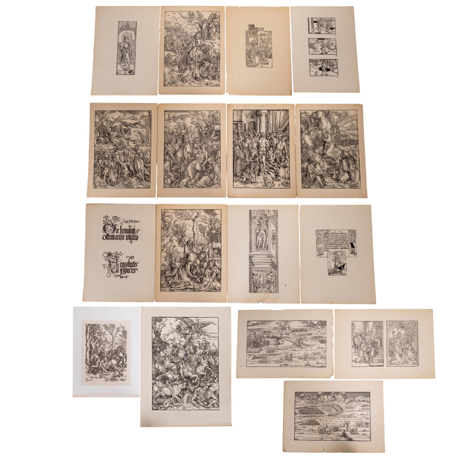 1940's Durer Reproduction Prints (17): A collection of 17 reproductions of the engravings of Albrecht Durer (Germany, 1471-1528) c. 1940. measuring approx. 20" W x 15" H to 11" W x 15" H. Smallest print is matted.