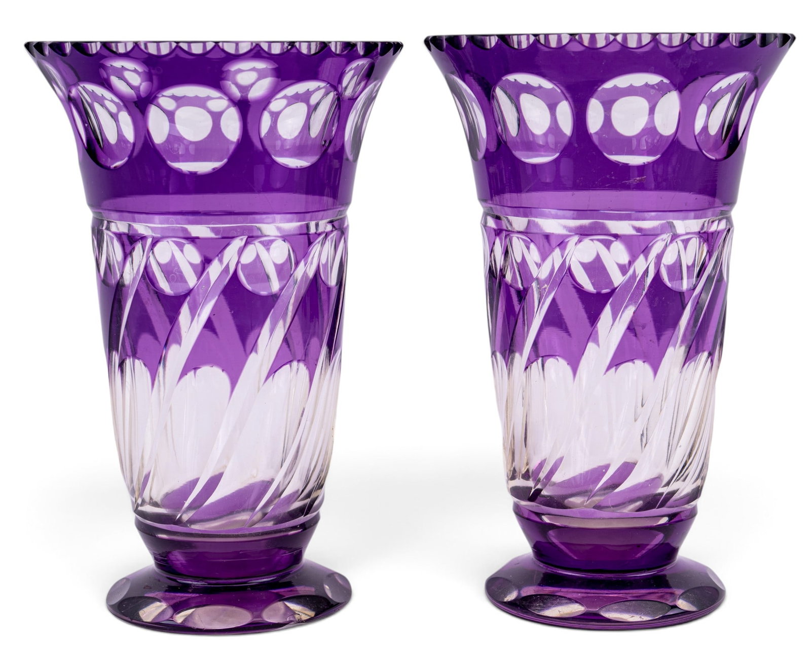 Pair, Purple Cut-to-Clear Crystal Vases (1 of 6)