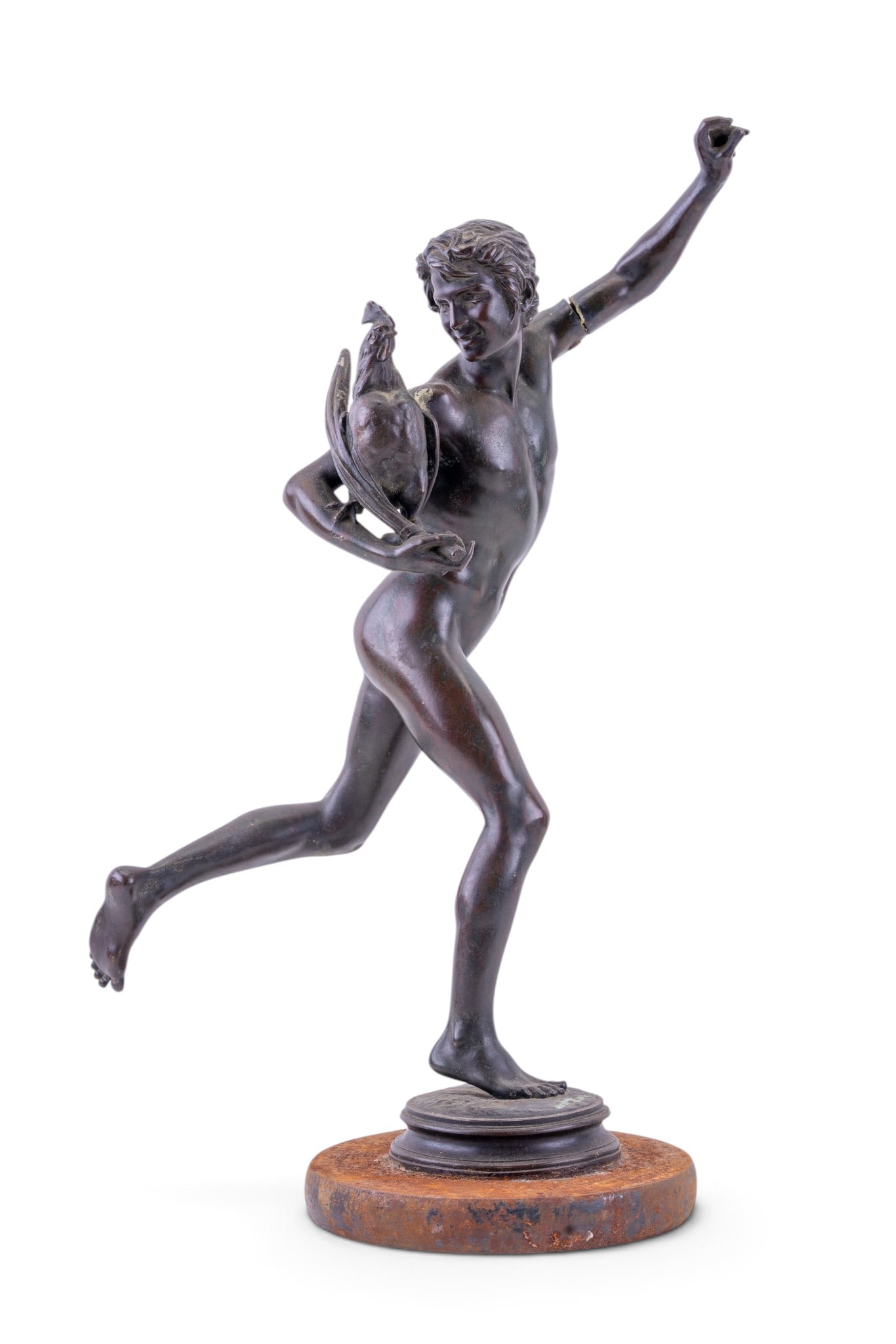 Bronze Sculpture After The Victor of the Cockfight: Bronze figural sculpture after the 1864 masterpiece titled "Le Vainqueur au Combat de Coqs" (The Victor of the Cockfight" by celebrated French sculptor Jean-Alexandre-Joseph Falguiere (1831-1900). Thi
