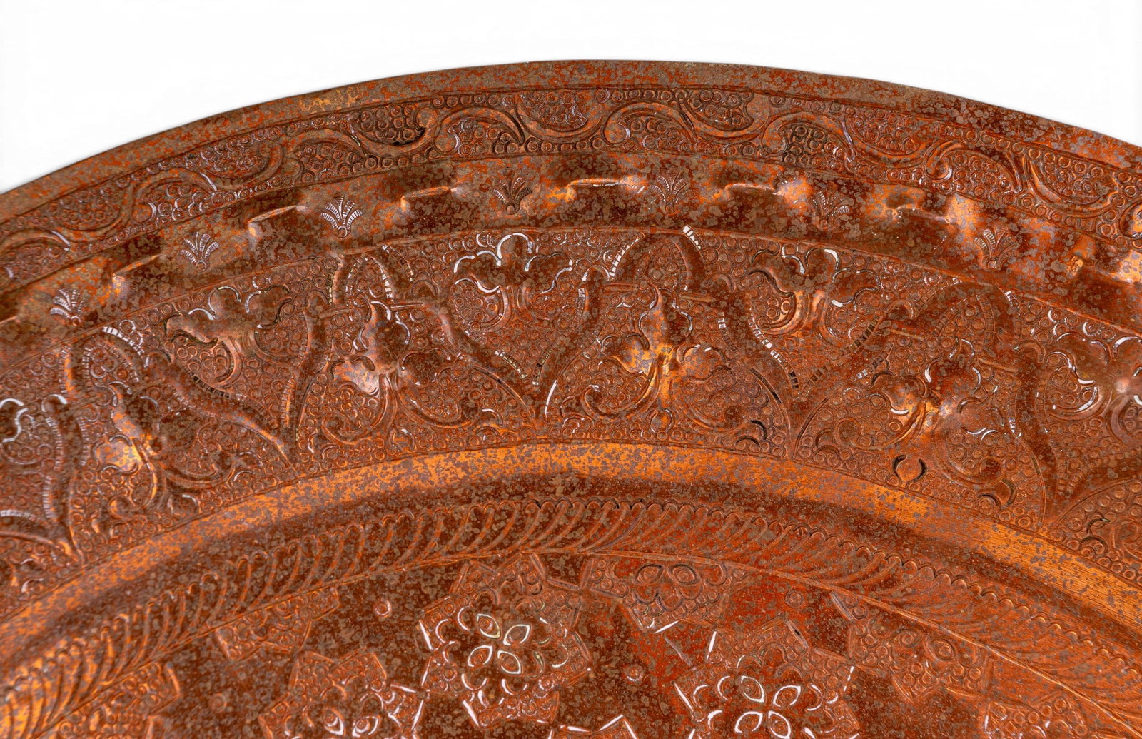 Large Middle Eastern Embossed Copper Charger - 3