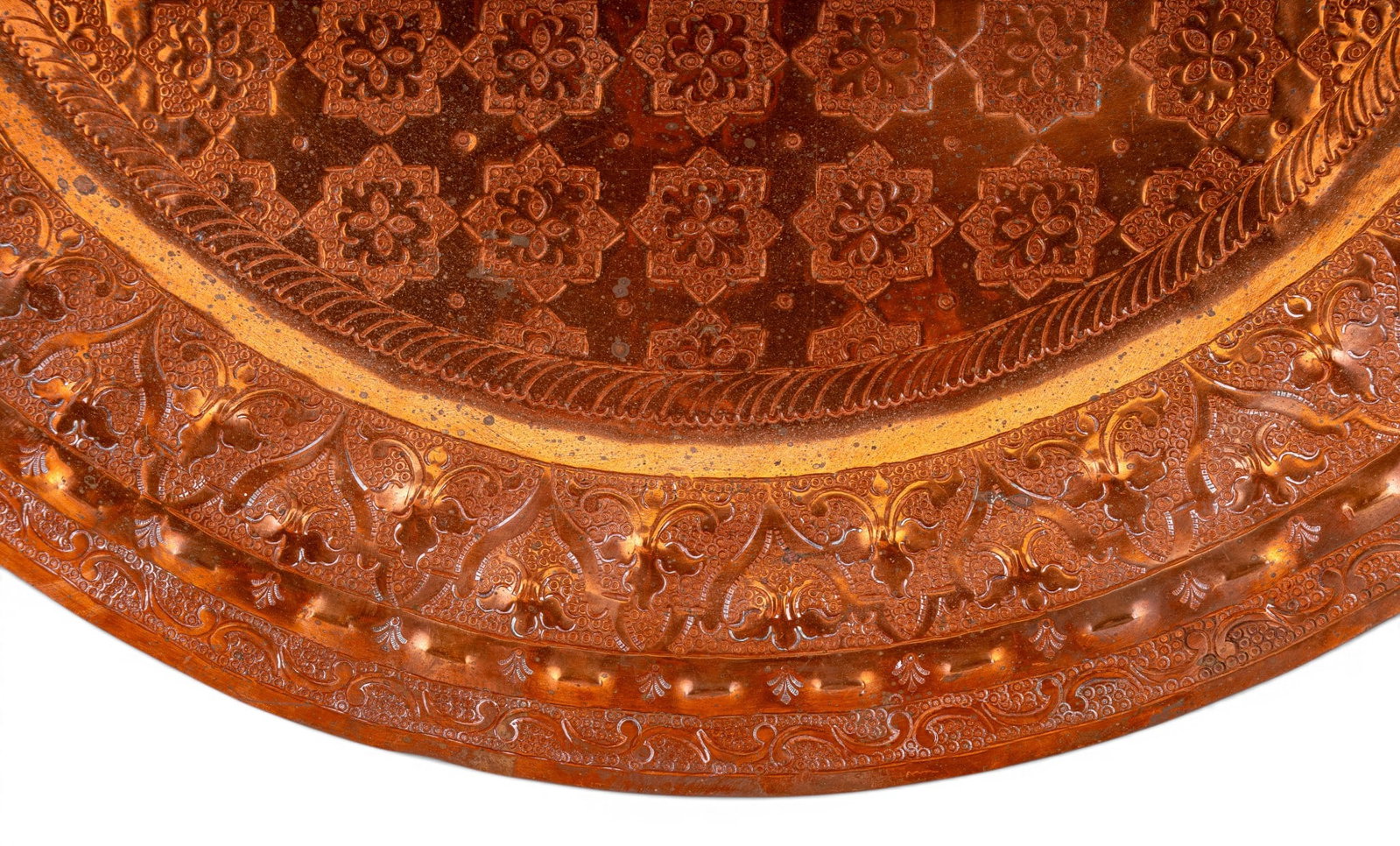 Large Middle Eastern Embossed Copper Charger - 4