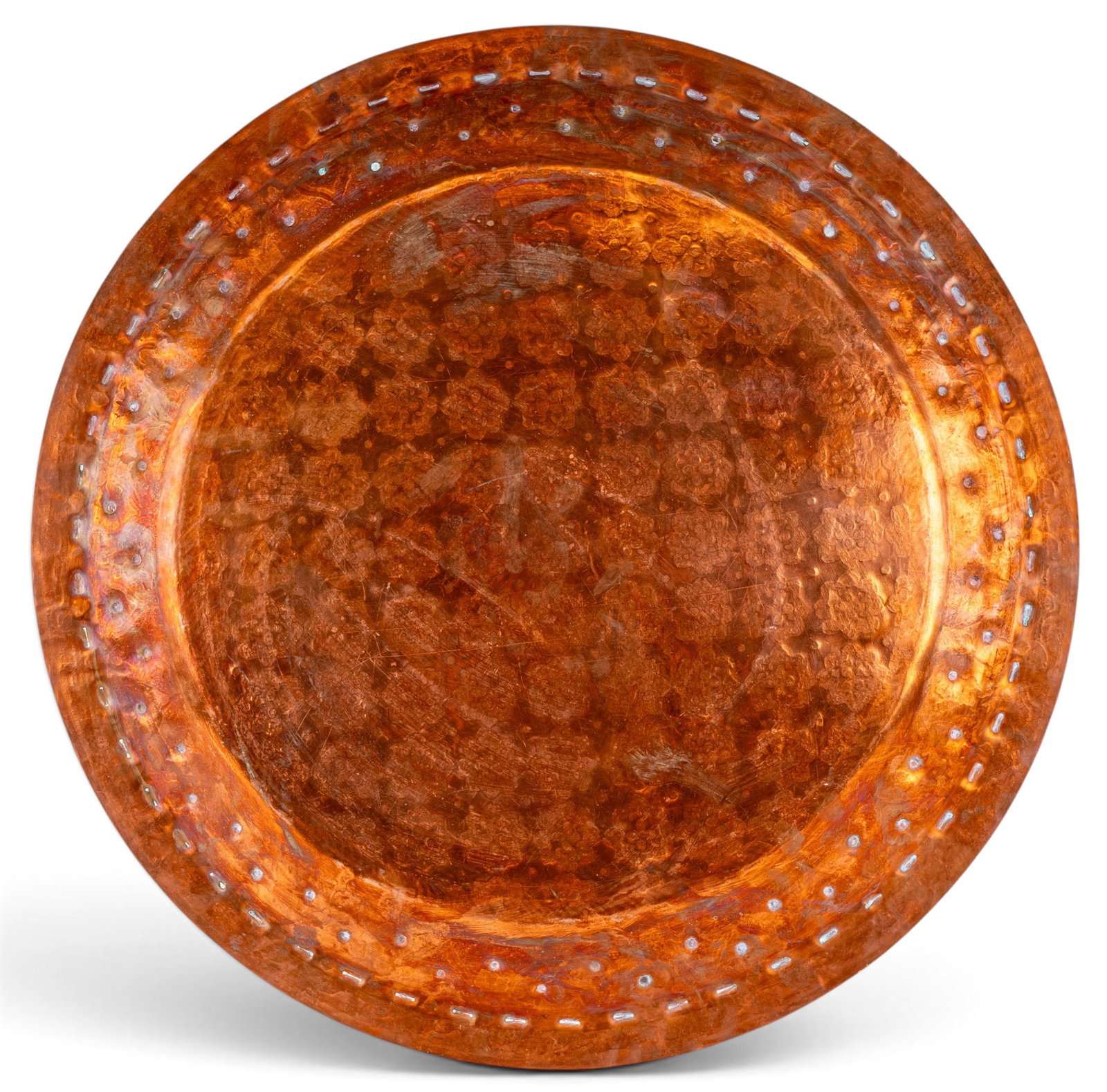 Large Middle Eastern Embossed Copper Charger - 5