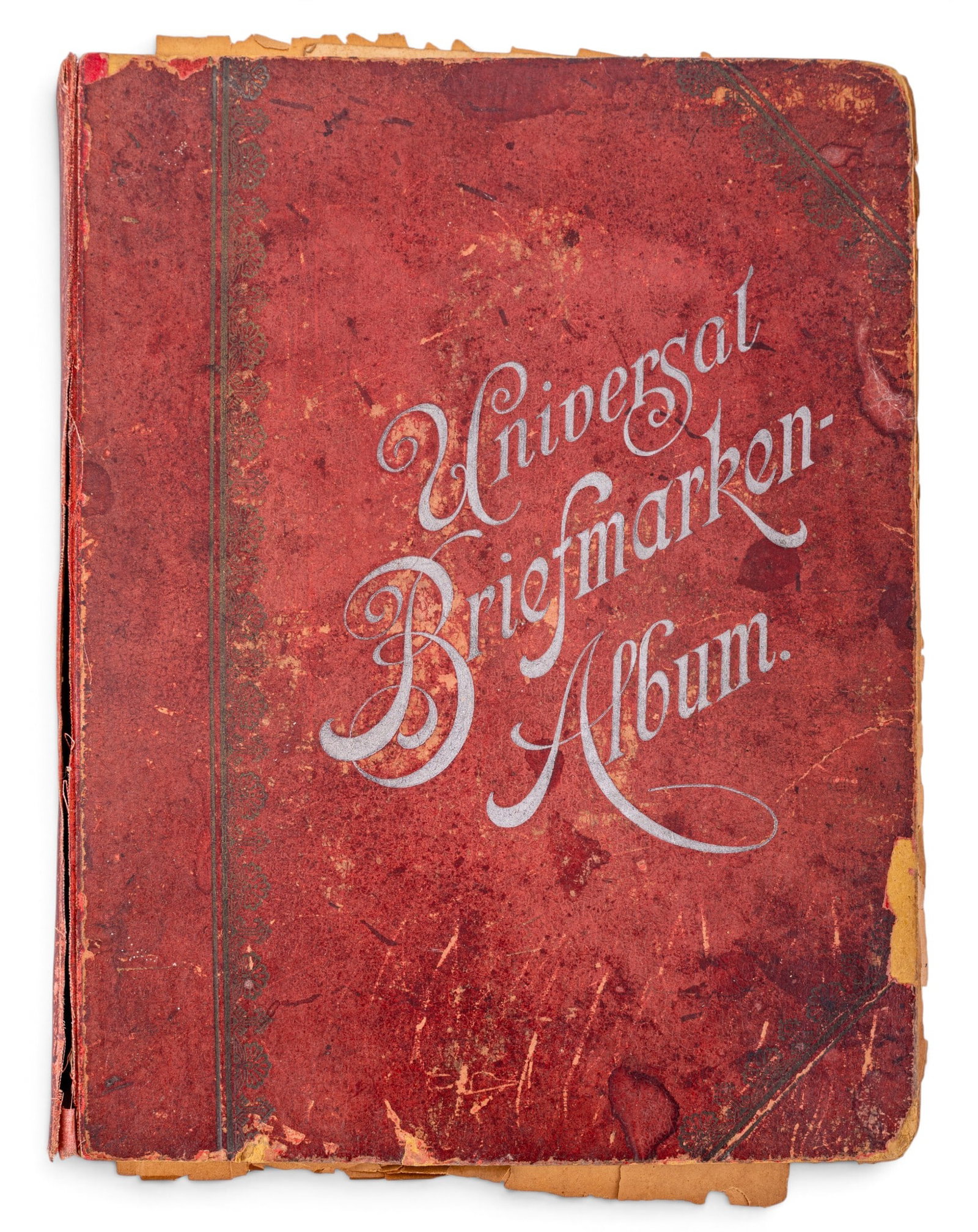 Antique 1900 German Global Postal Stamps Album: 1890s German Imperial Postal History Album, "Universal-Briefmarken-Album: Die Wertzeichen von 1840 bis 1890, Volume 1" published in Leipzig, Germany by F. Reinboth, 1900. Serves as dedicated repositor