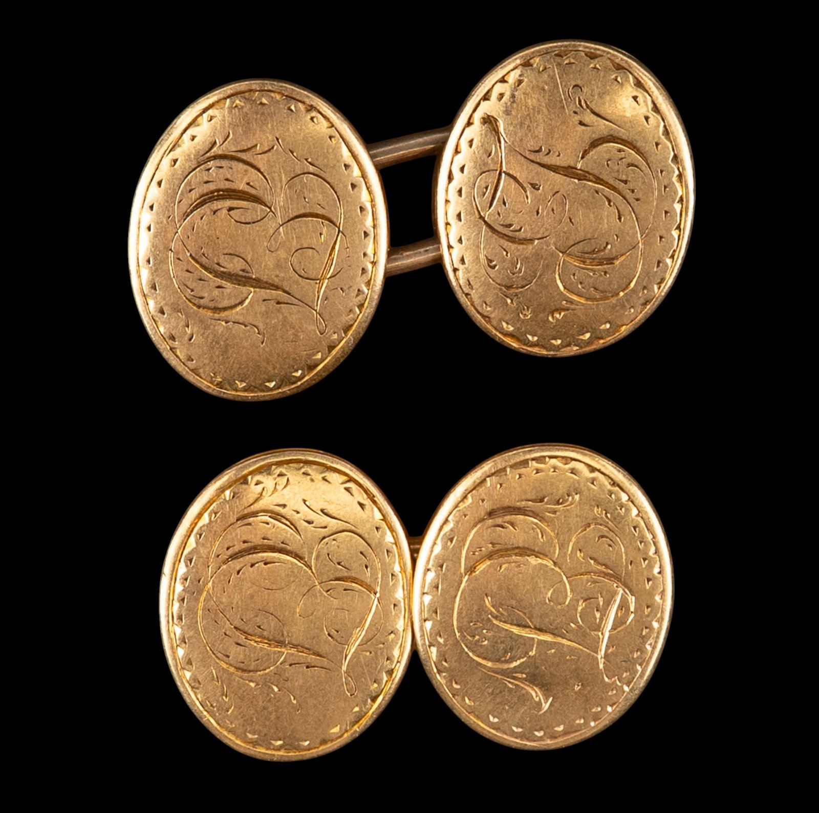 Pair of 14K Victorian Bright Cut Cufflinks: Pair of Victorian 14K bright-cut cufflinks. Weighs approx. 6.2 grams.