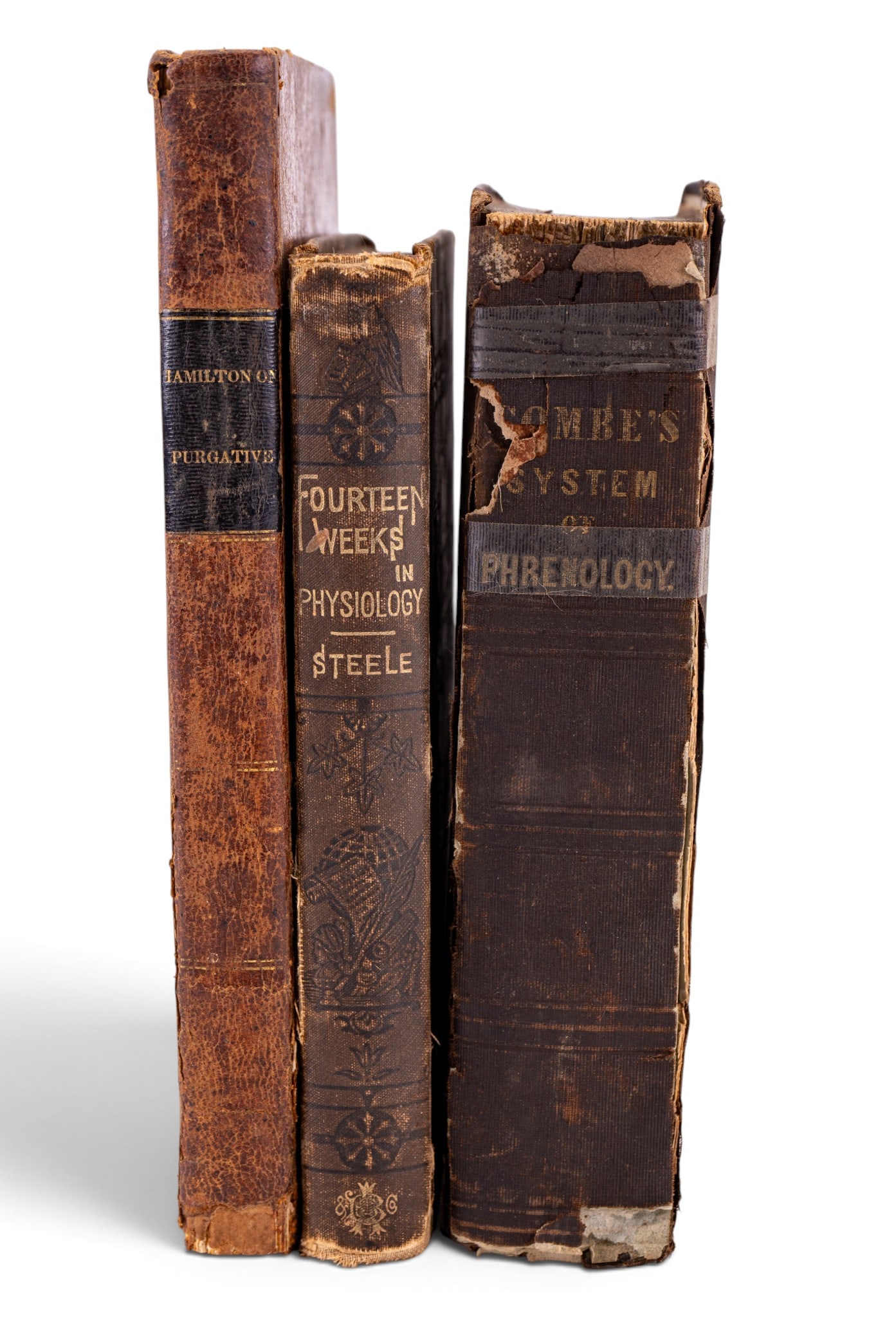 Antique Medical / Phrenology Books (3): Lot of two antique American-published books comprising James Hamilton, M.D., Observations on the Utility and Administration of Purgative Medicines in Several Diseases, Philadelphia, Thomas Kite,