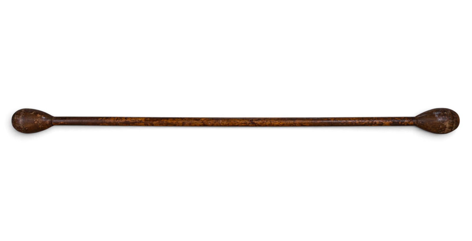 4' L Vintage Wooden Parade Baton: This is a large vintage wooden parade baton. The baton features two bulbous ends. The wood shows signs of wear consistent with age and use. Just shy of 4' L, rod / dowel is 1" dia, and baton ends are