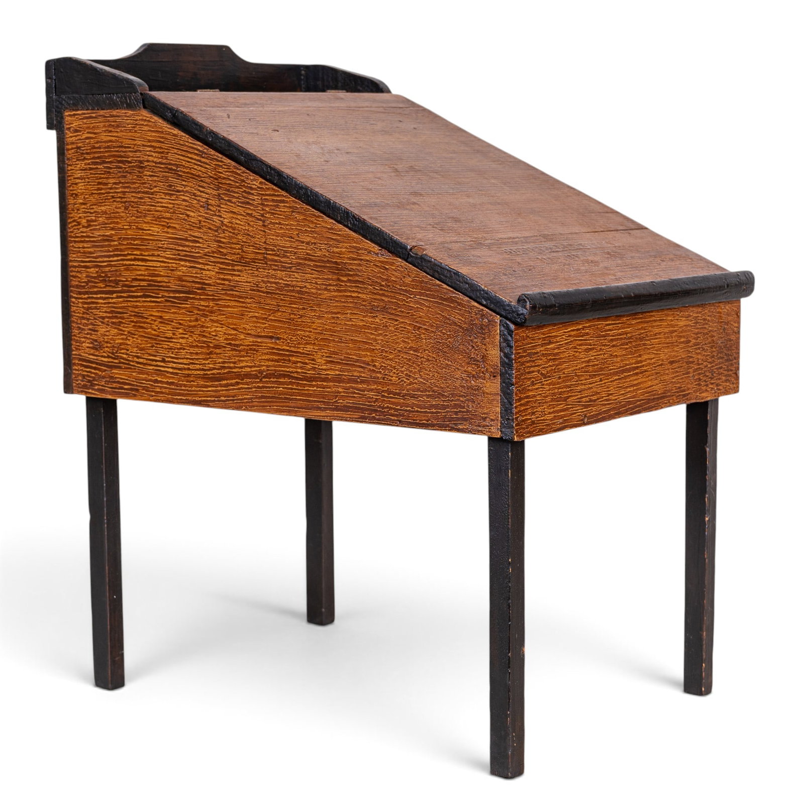 Country Folk Grain-Painted Child's Desk: Country Folk grain-painted child's desk/doll desk. Circa. 1900s. Constructed form advertising crates. Measures approx. 21.5" x 13.25" x 19.5".