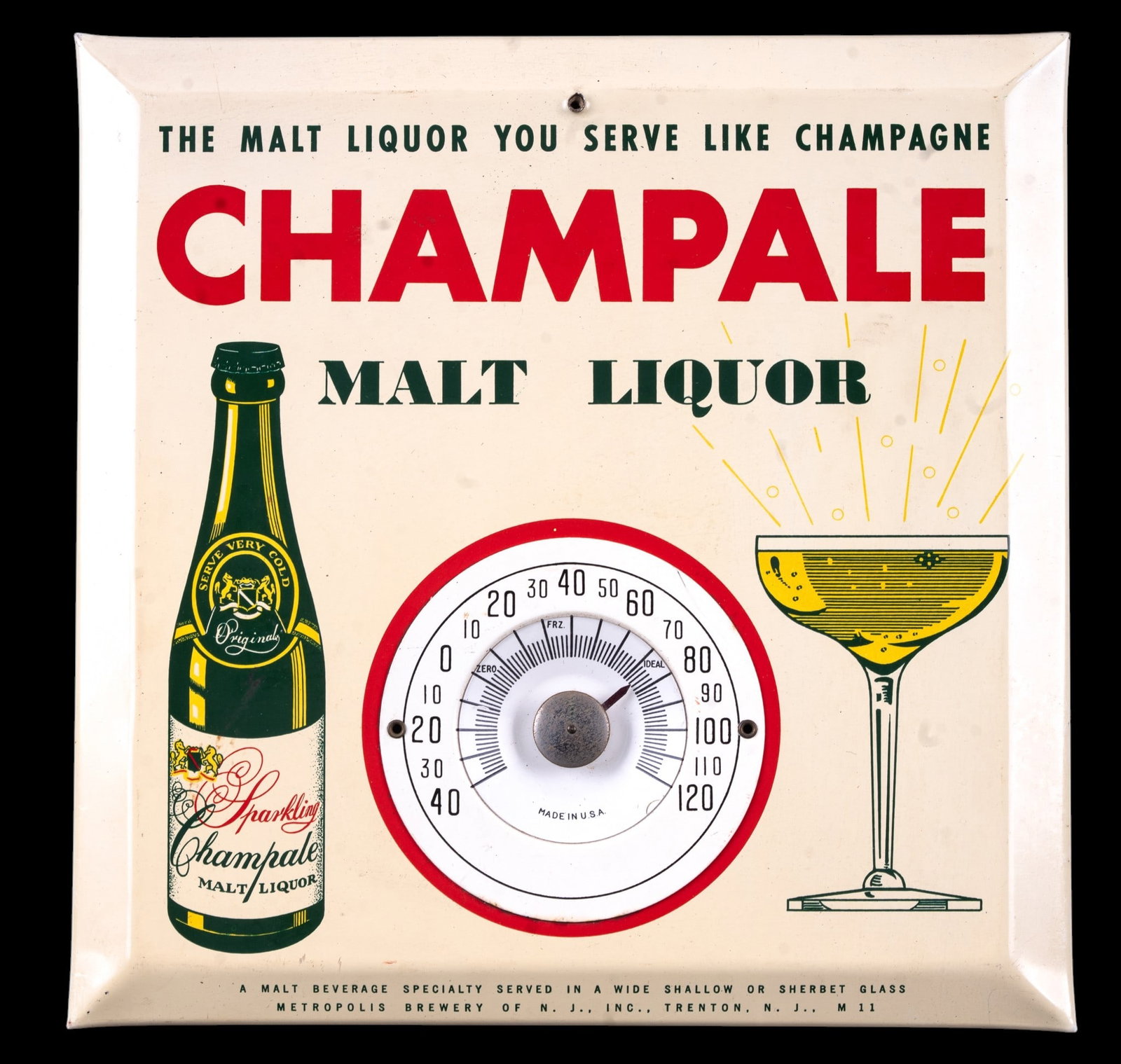 Champale Malt Liquor Thermometer: Champale Malt Liquor thermometer. Measures approx. 8.5" Square.