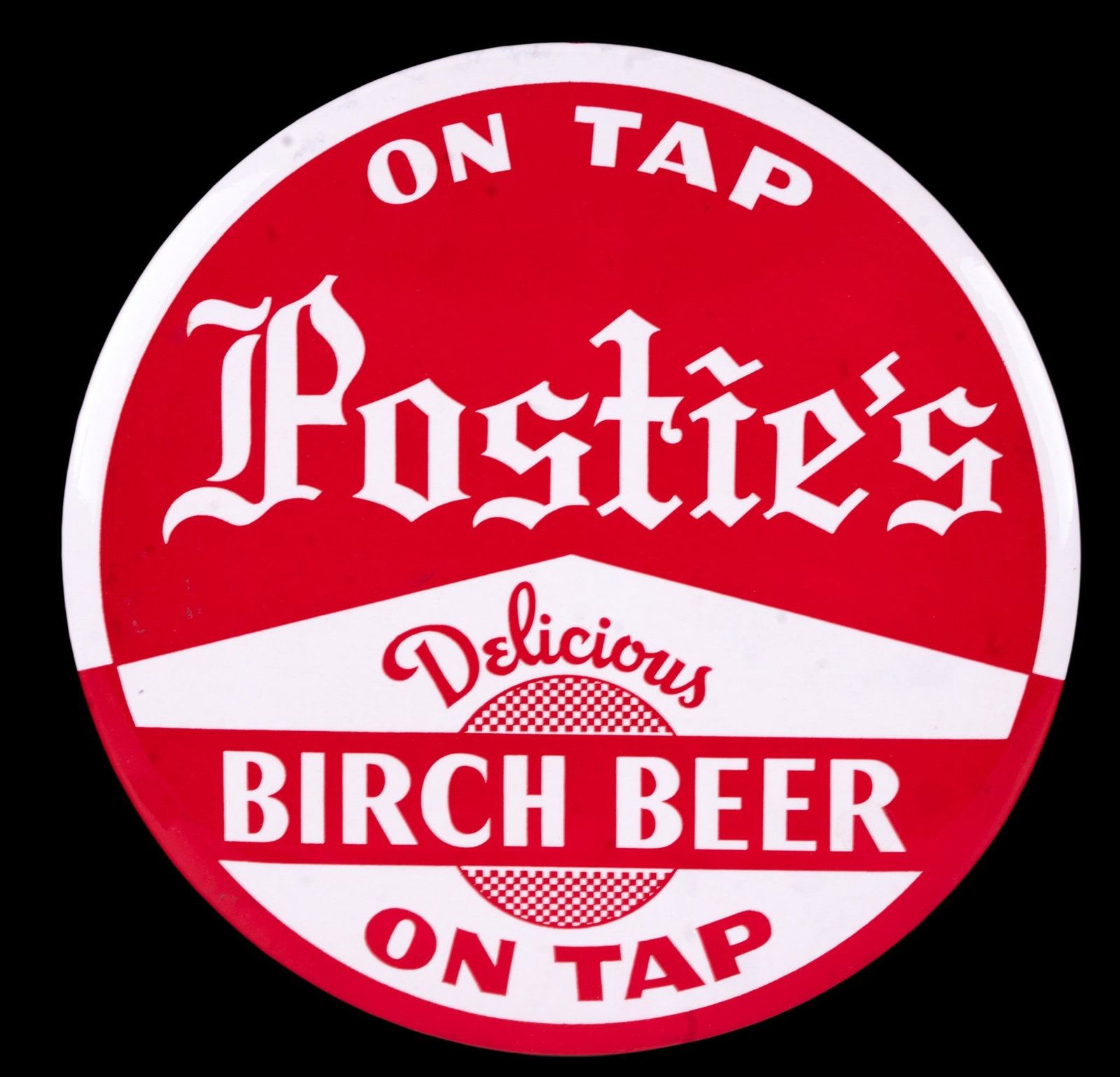 Postie's Birch Beer Hanging Plaque: Postie's Birch Beer hanging plaque with Standees options. Measures approx. 9" Diameter.